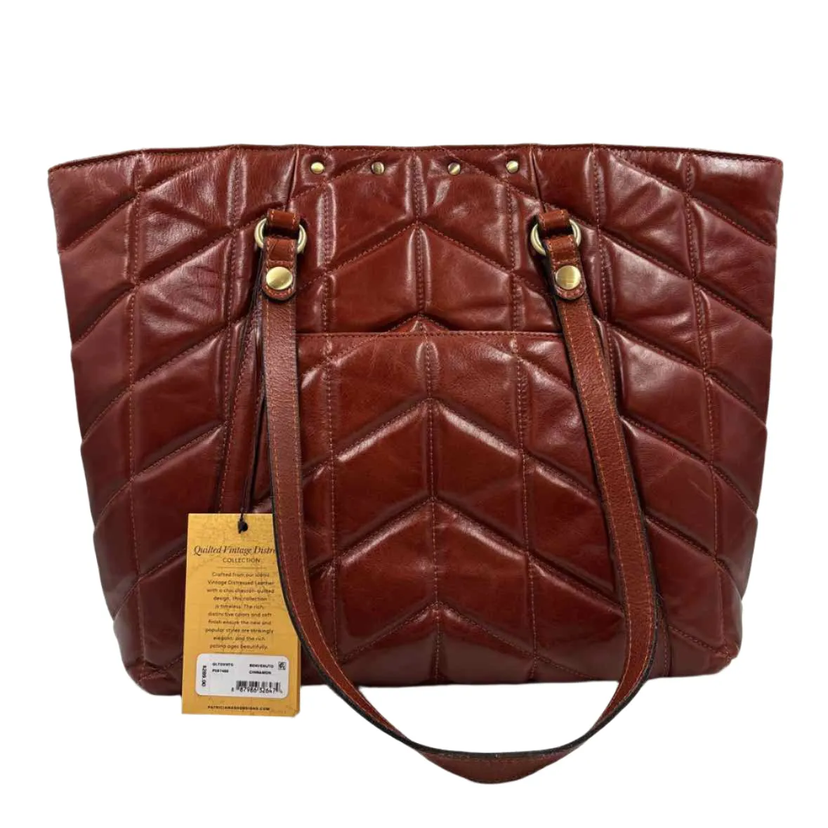 NWT PATRICIA NASH Cinnamon Brown Distressed BENVENUTO Quilted Leather Tote Bag Purse