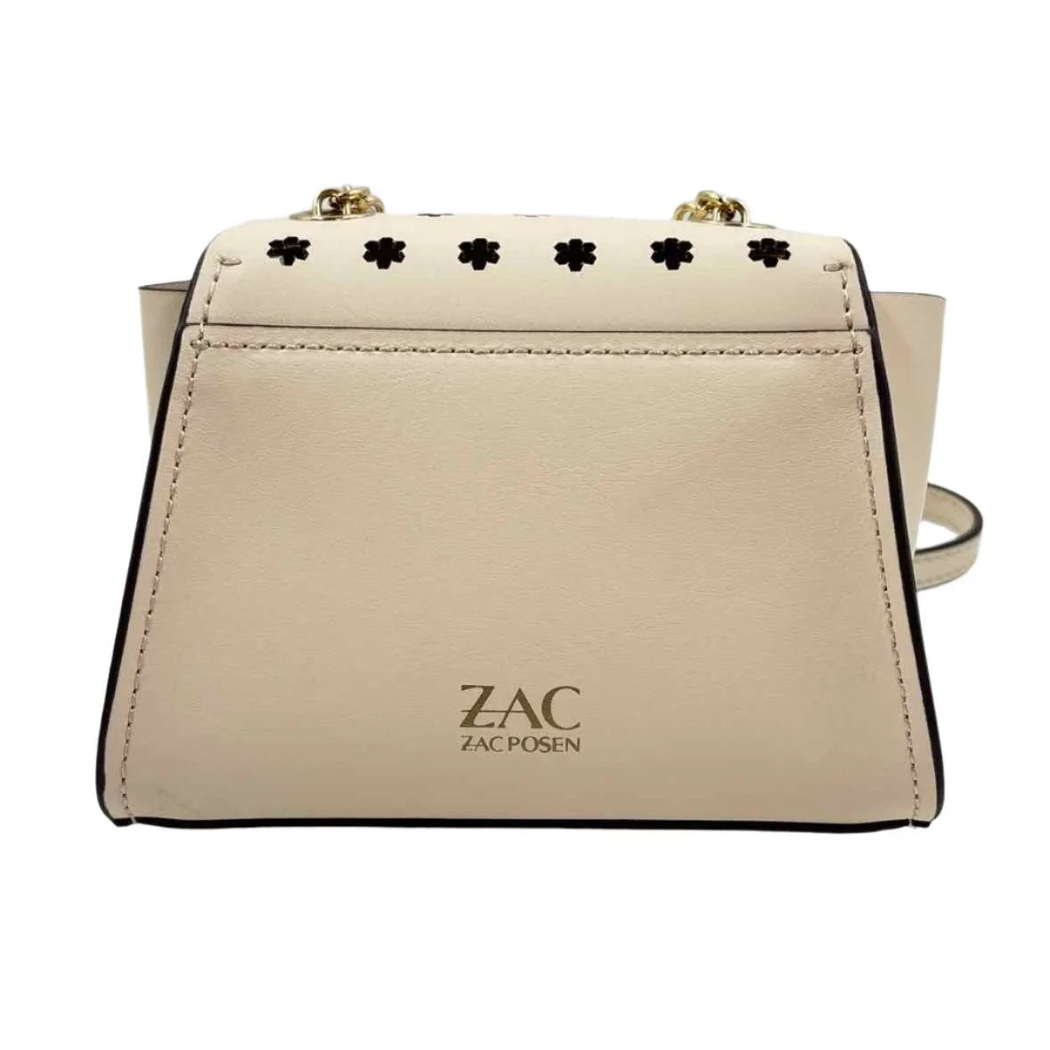NWT ZAC POSEN Cream Leather EARTHA ICONIC Mini Chain Crossbody Purse w/Laser Cut Floral