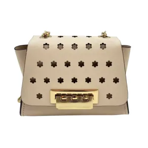 NWT ZAC POSEN Cream Leather EARTHA ICONIC Mini Chain Crossbody Purse w/Laser Cut Floral