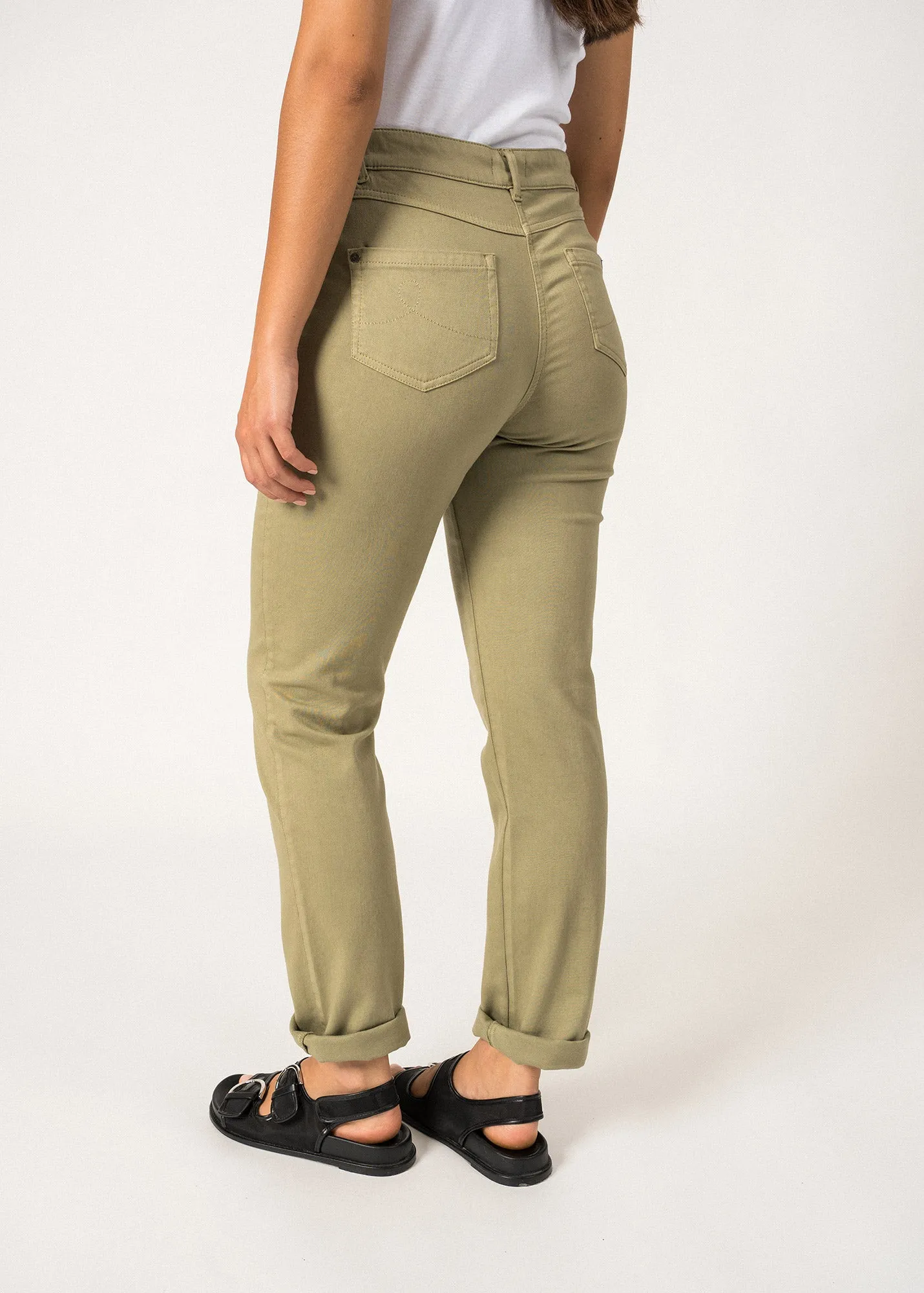 Pantalon droit Patricia t - taille lastique en coton stretch (AMANDIER)