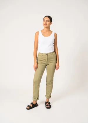 Pantalon droit Patricia t - taille lastique en coton stretch (AMANDIER)