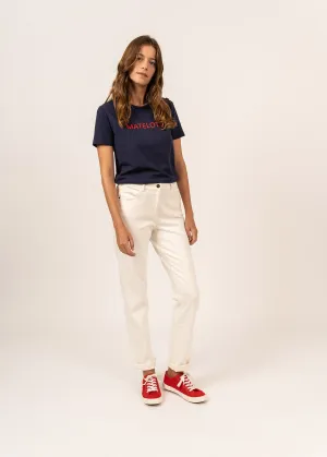 Pantalon droit Patricia t - taille lastique en coton stretch (CRAIE)
