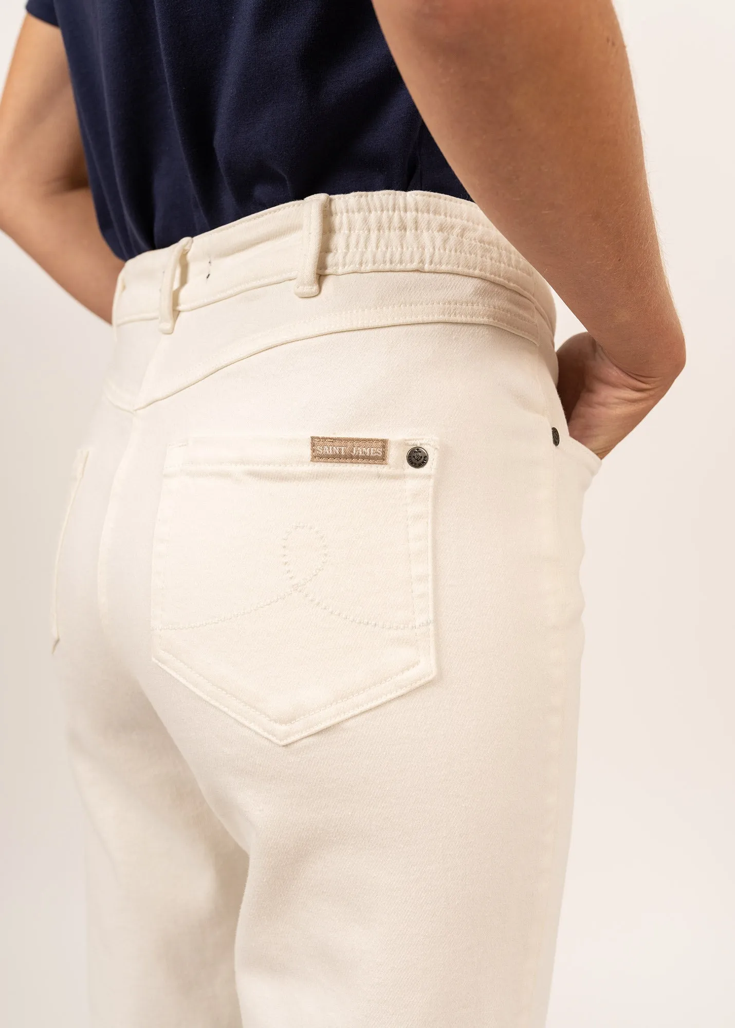 Pantalon droit Patricia t - taille lastique en coton stretch (CRAIE)