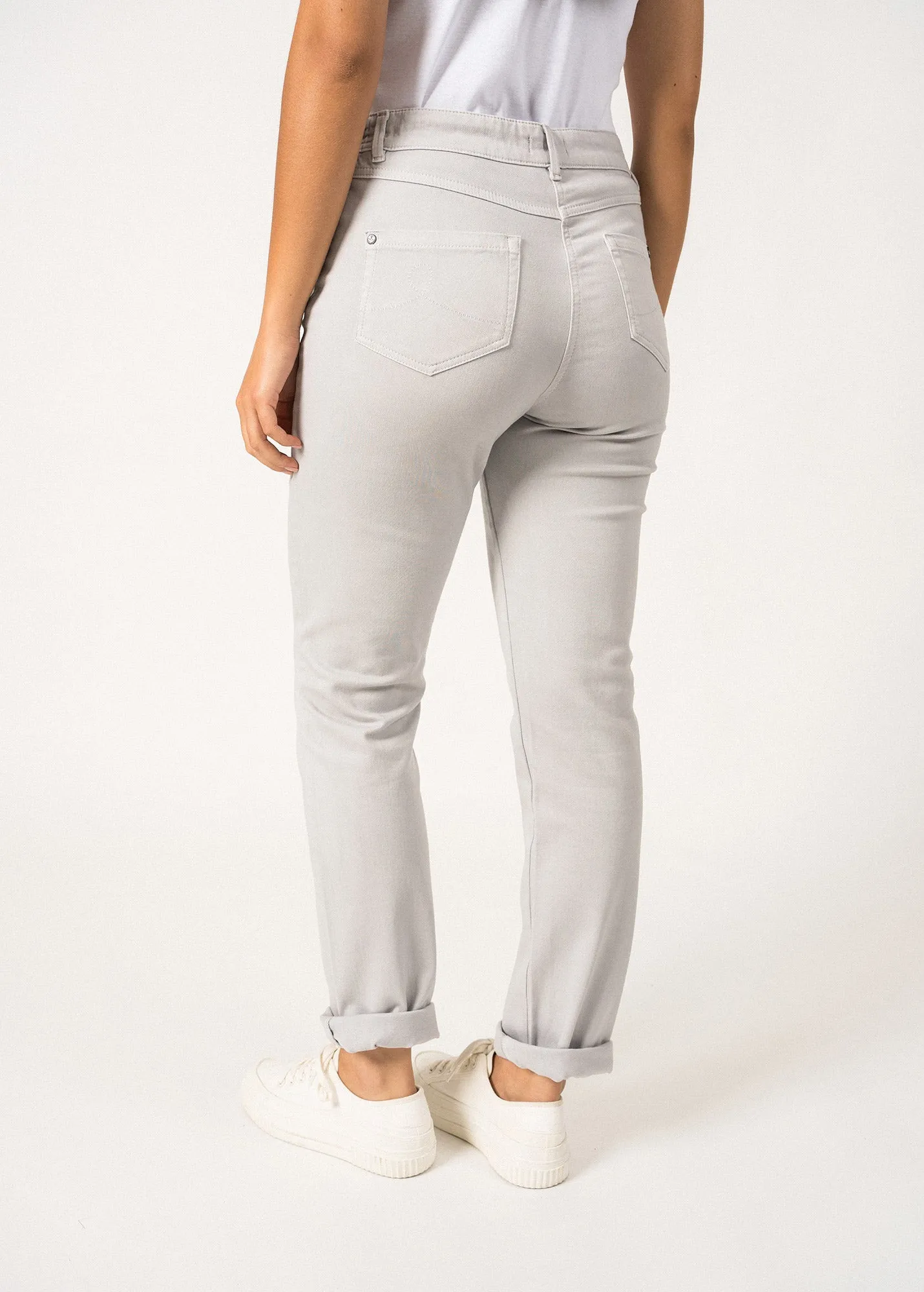 Pantalon droit Patricia t - taille lastique en coton stretch (GRIS)