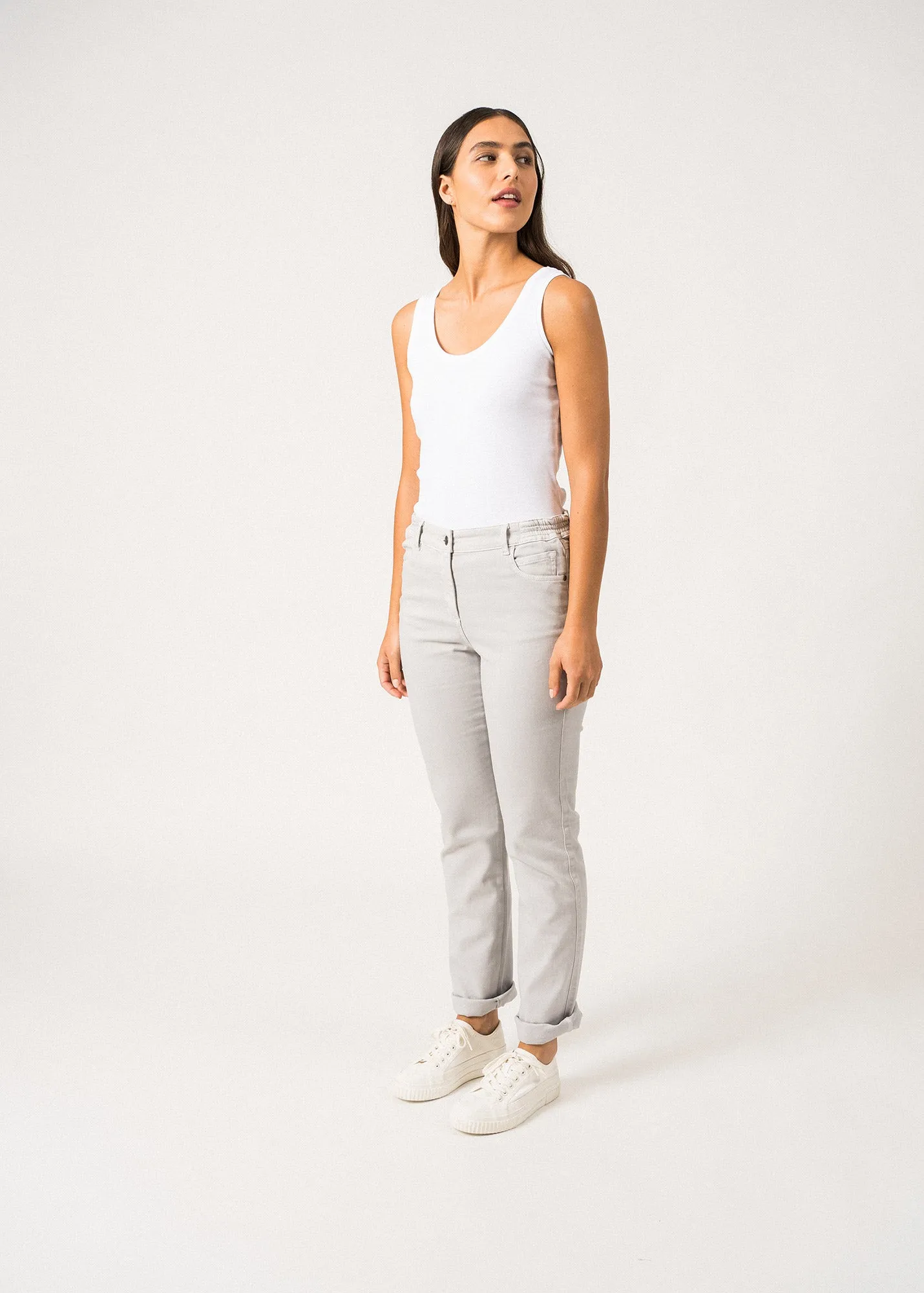 Pantalon droit Patricia t - taille lastique en coton stretch (GRIS)