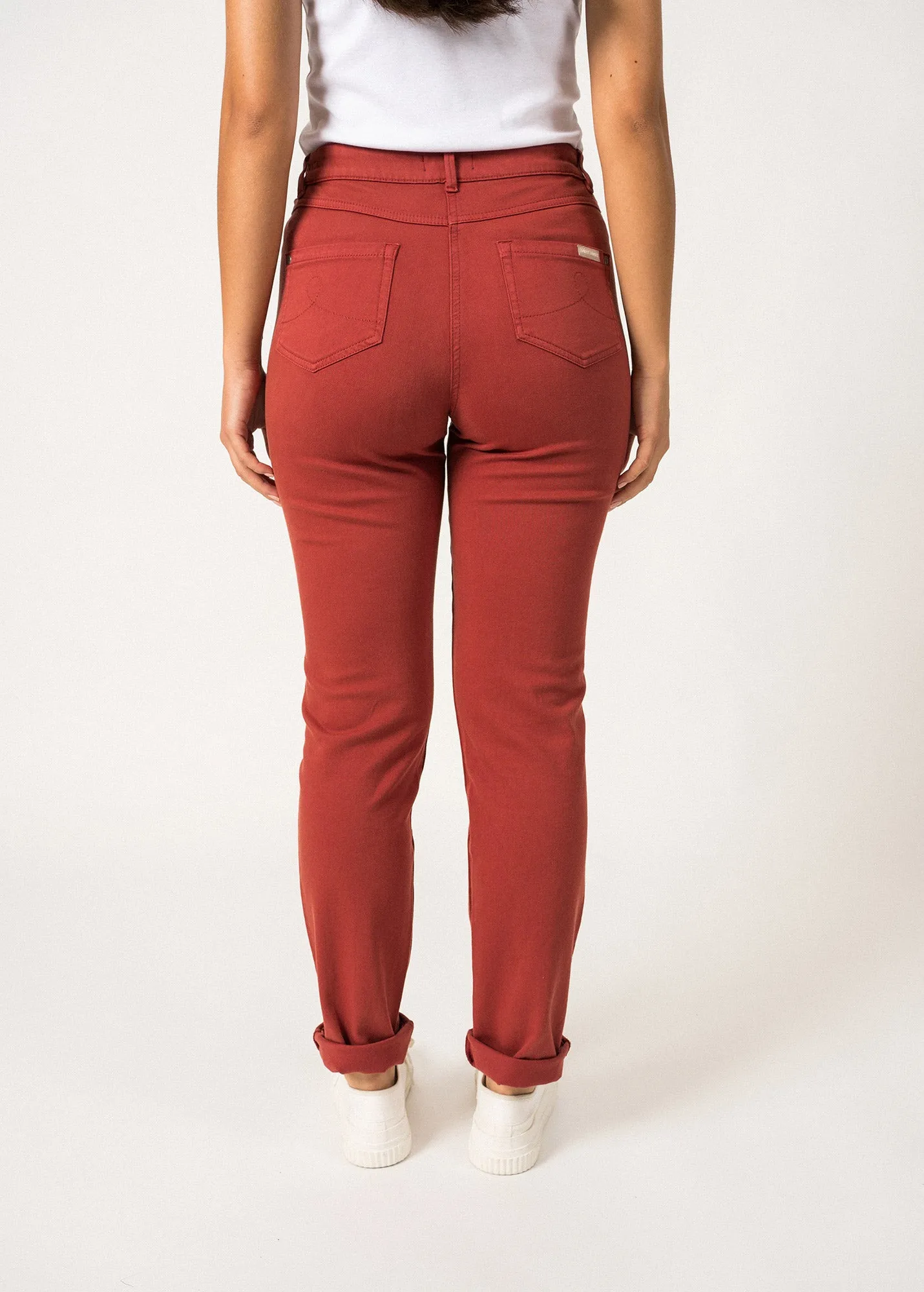 Pantalon droit Patricia t - taille lastique en coton stretch (TERRACOTTA)