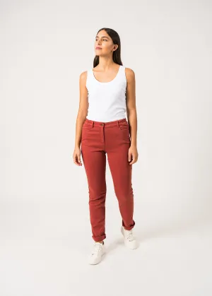 Pantalon droit Patricia t - taille lastique en coton stretch (TERRACOTTA)