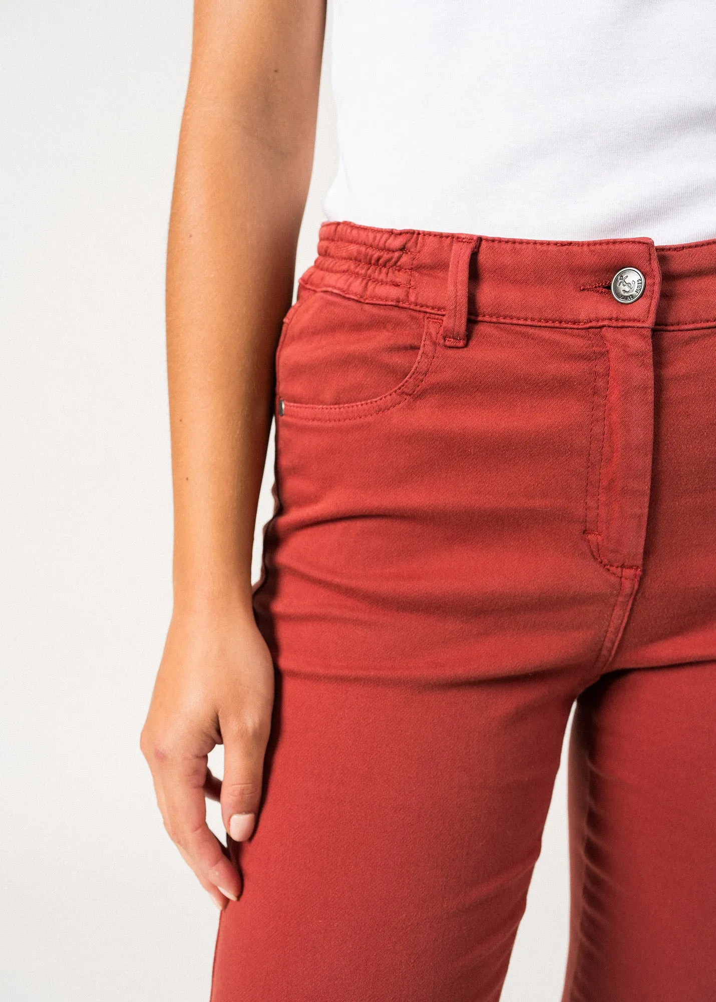 Pantalon droit Patricia t - taille lastique en coton stretch (TERRACOTTA)