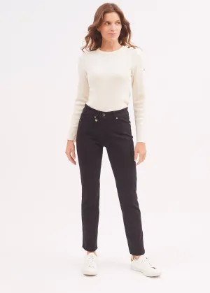 Pantalon droit Patricia - taille lastique (NOIR)