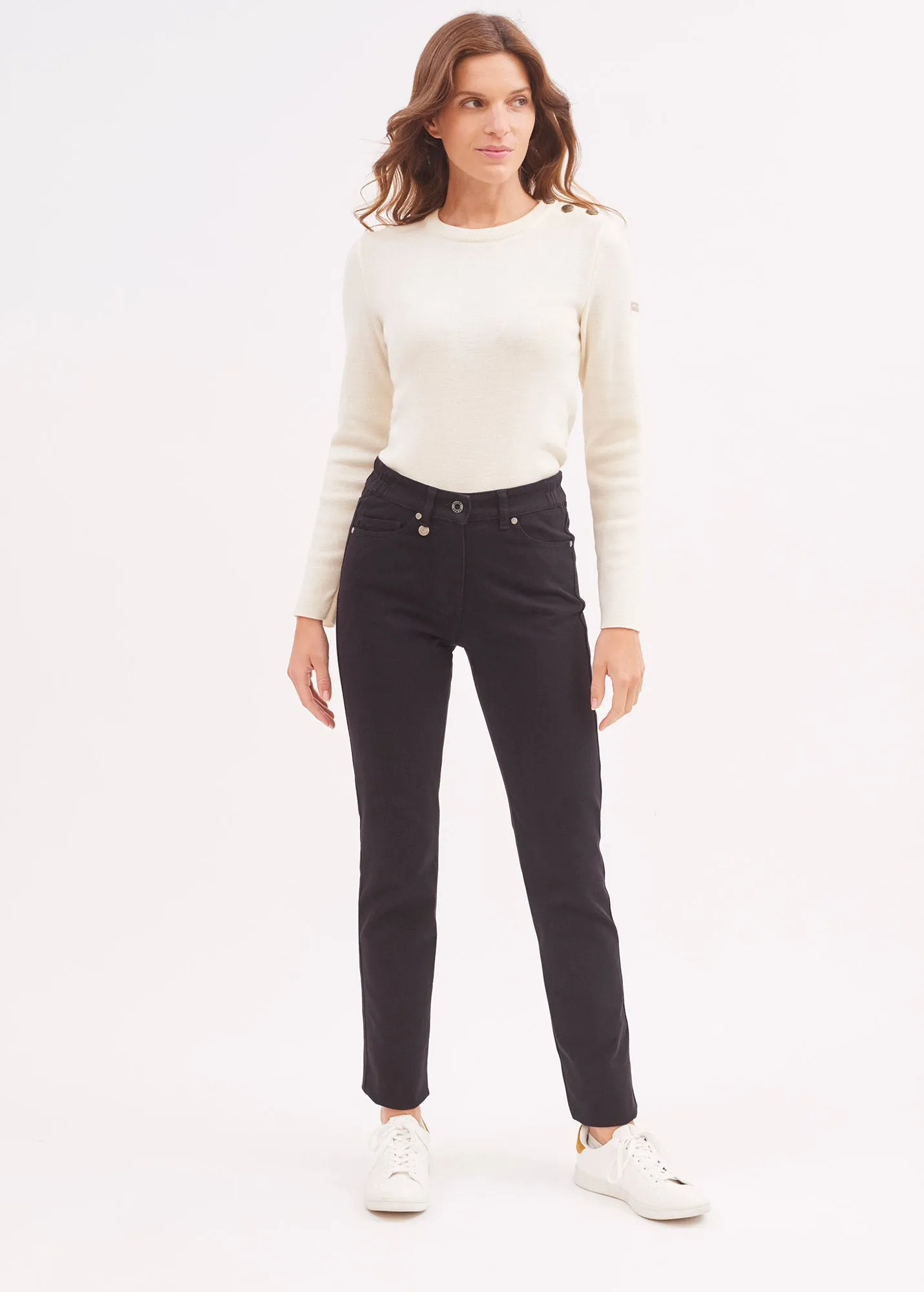 Pantalon droit Patricia - taille lastique (NOIR)