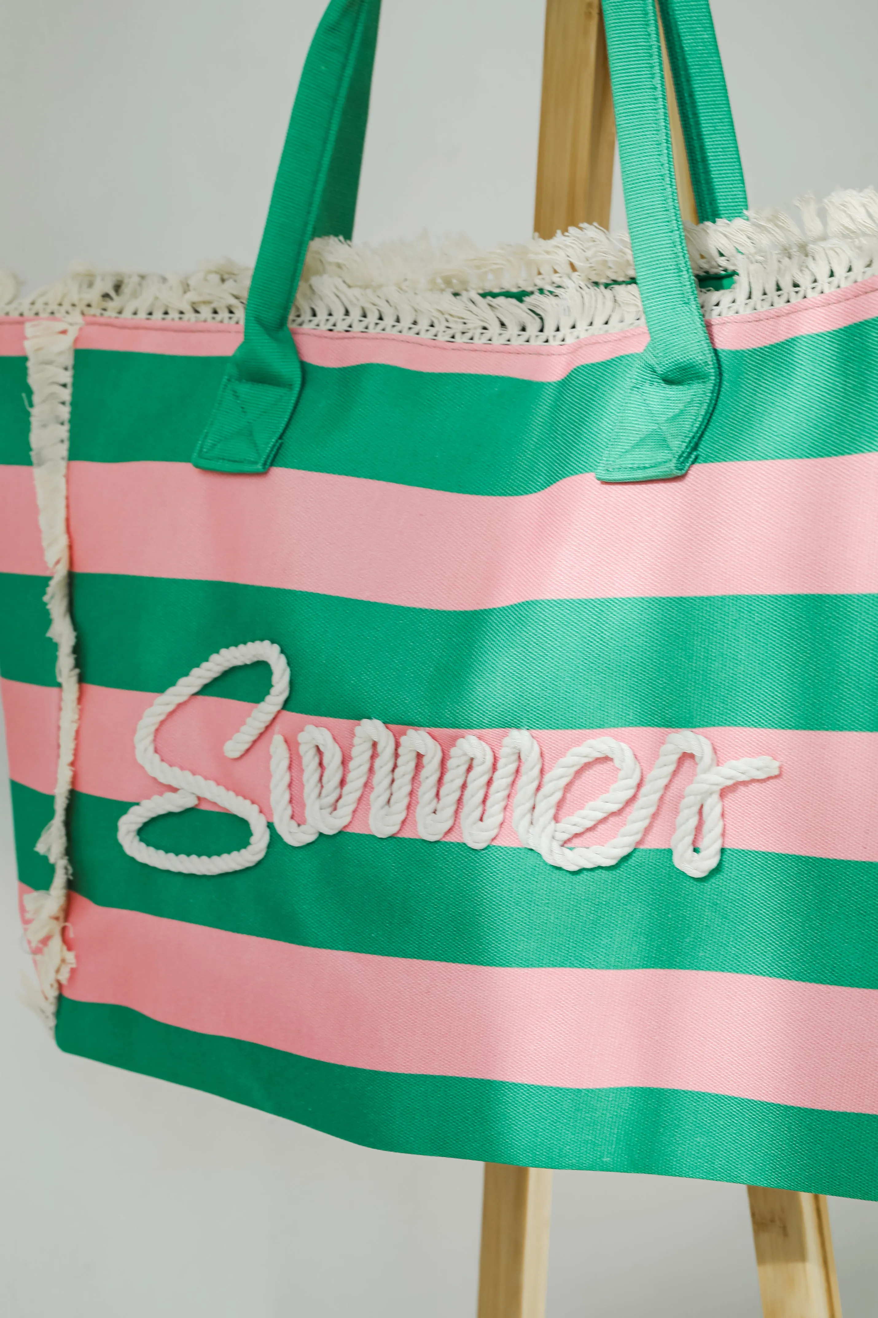Pink Striped Summer Tote Bag