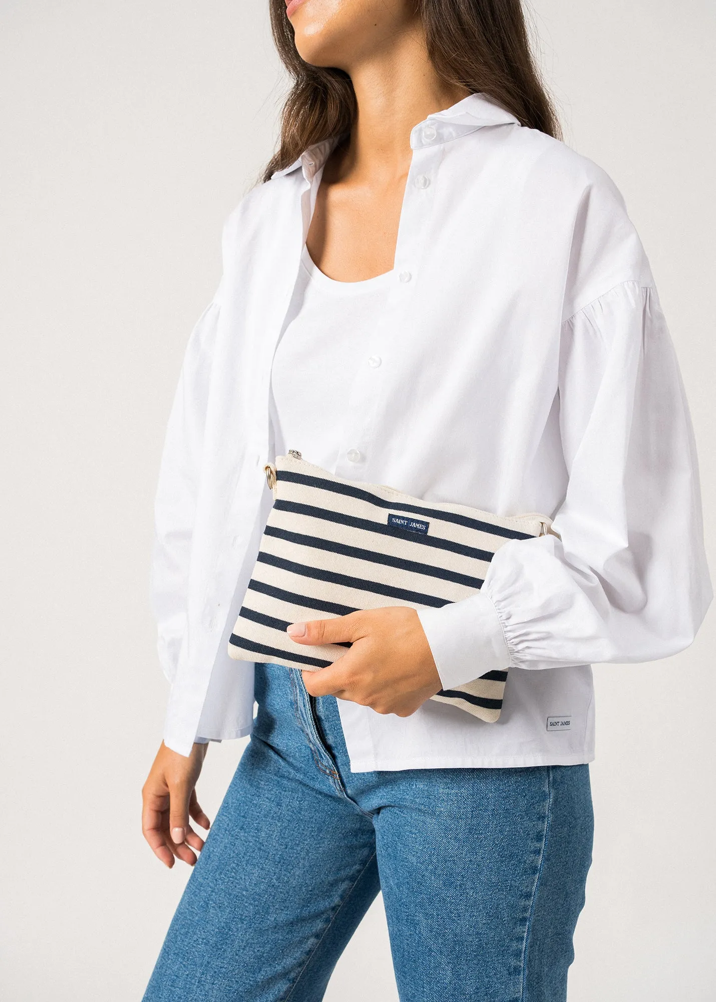 Pochette en coton carde - raye (ECRU/MARINE)