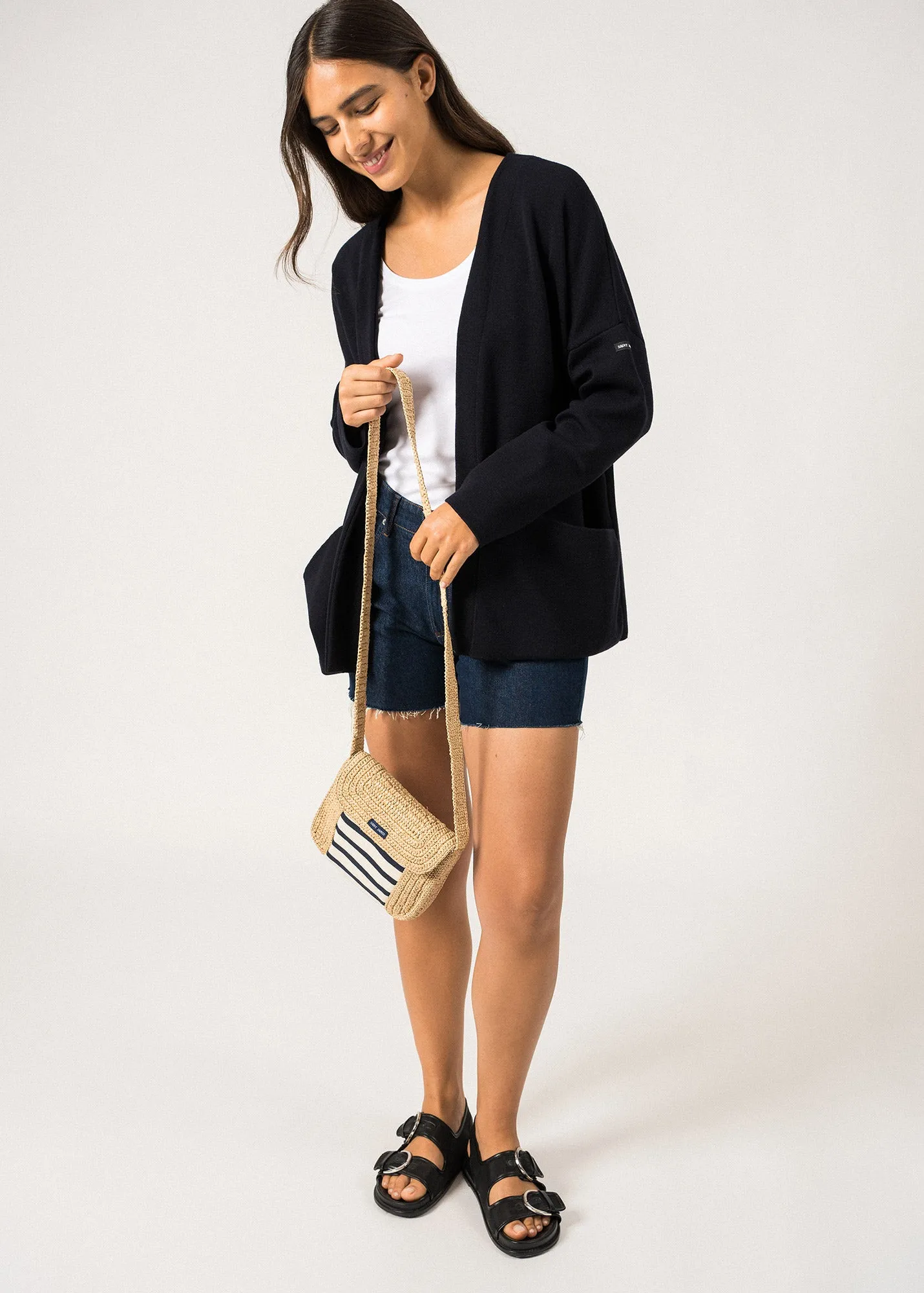 Pochette en raphia -  dtails rays (NATUREL)
