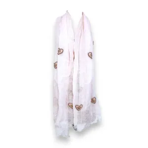 POWDER PINK LINEN SCARF WITH EMBROIDERED HEARTS