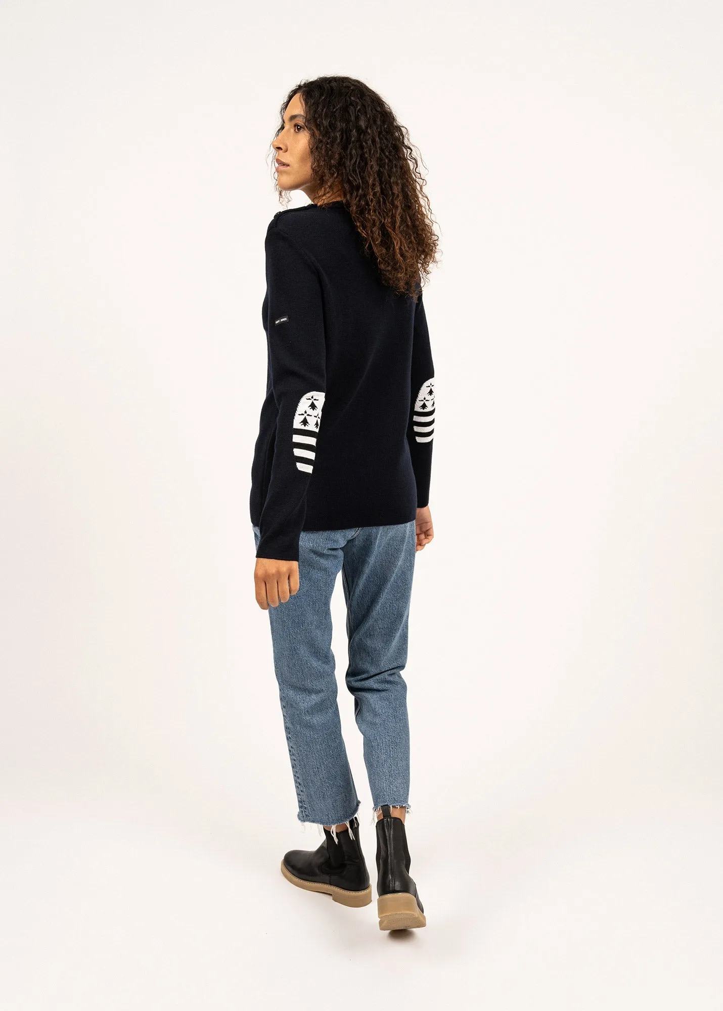 Pull Brganon Bretagne - en laine,  coudires contrastes (NAVY/MULTICO)
