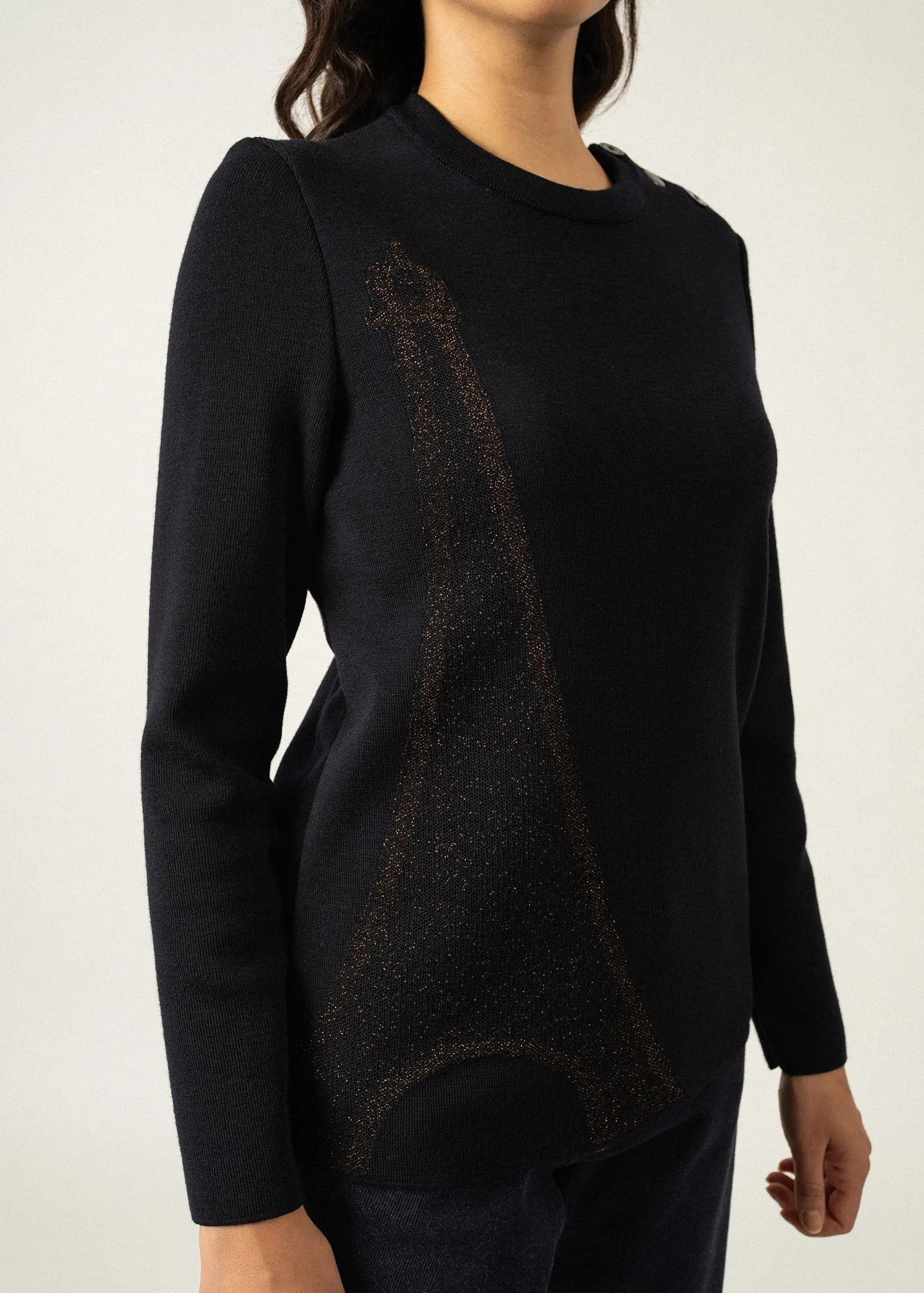 Pull Brganon Eiffel  motif lurex - SAINT JAMES x La Tour Eiffel (NAVY/BRONZE)