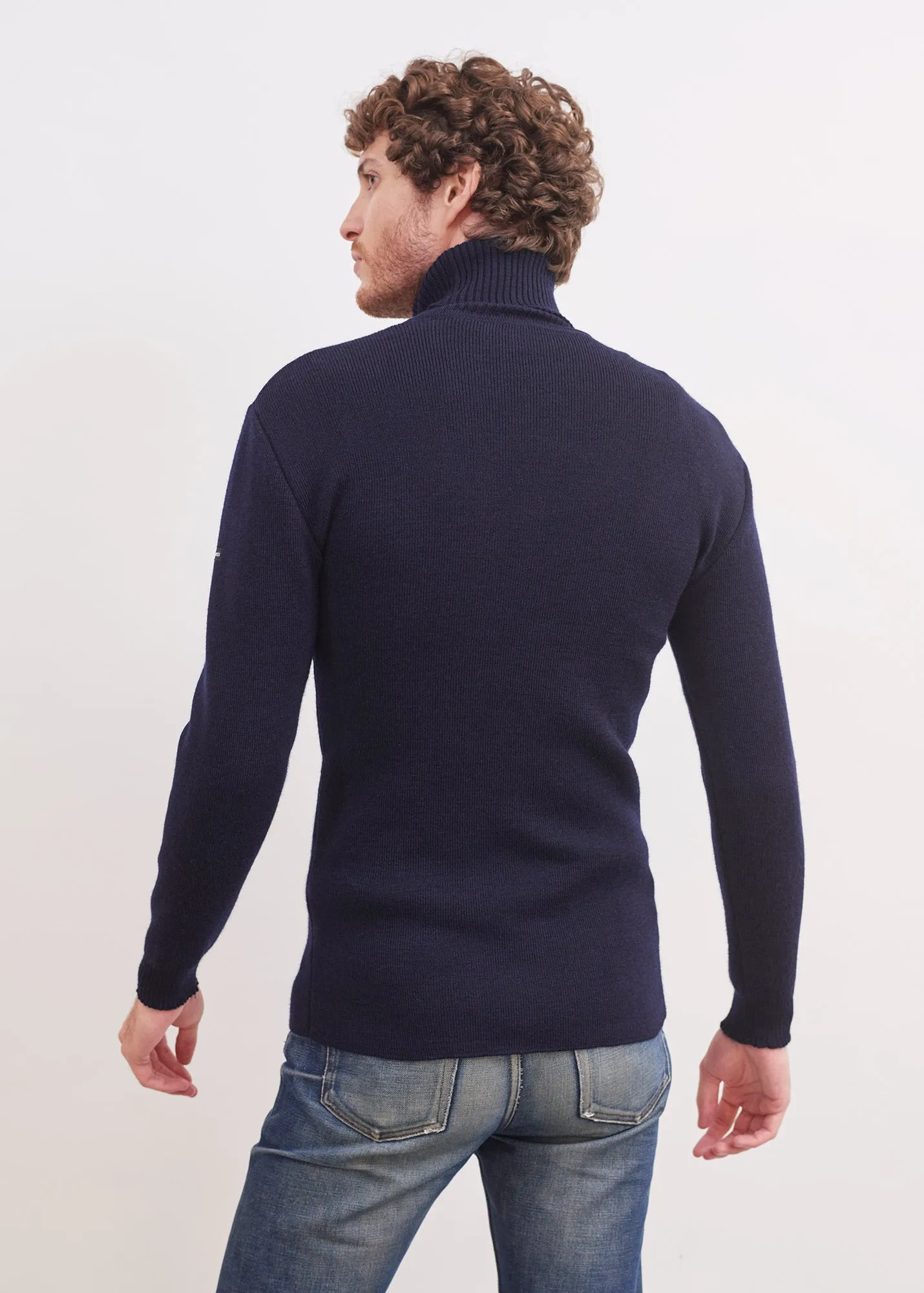 Pull col roul marin - en laine (MARINE)