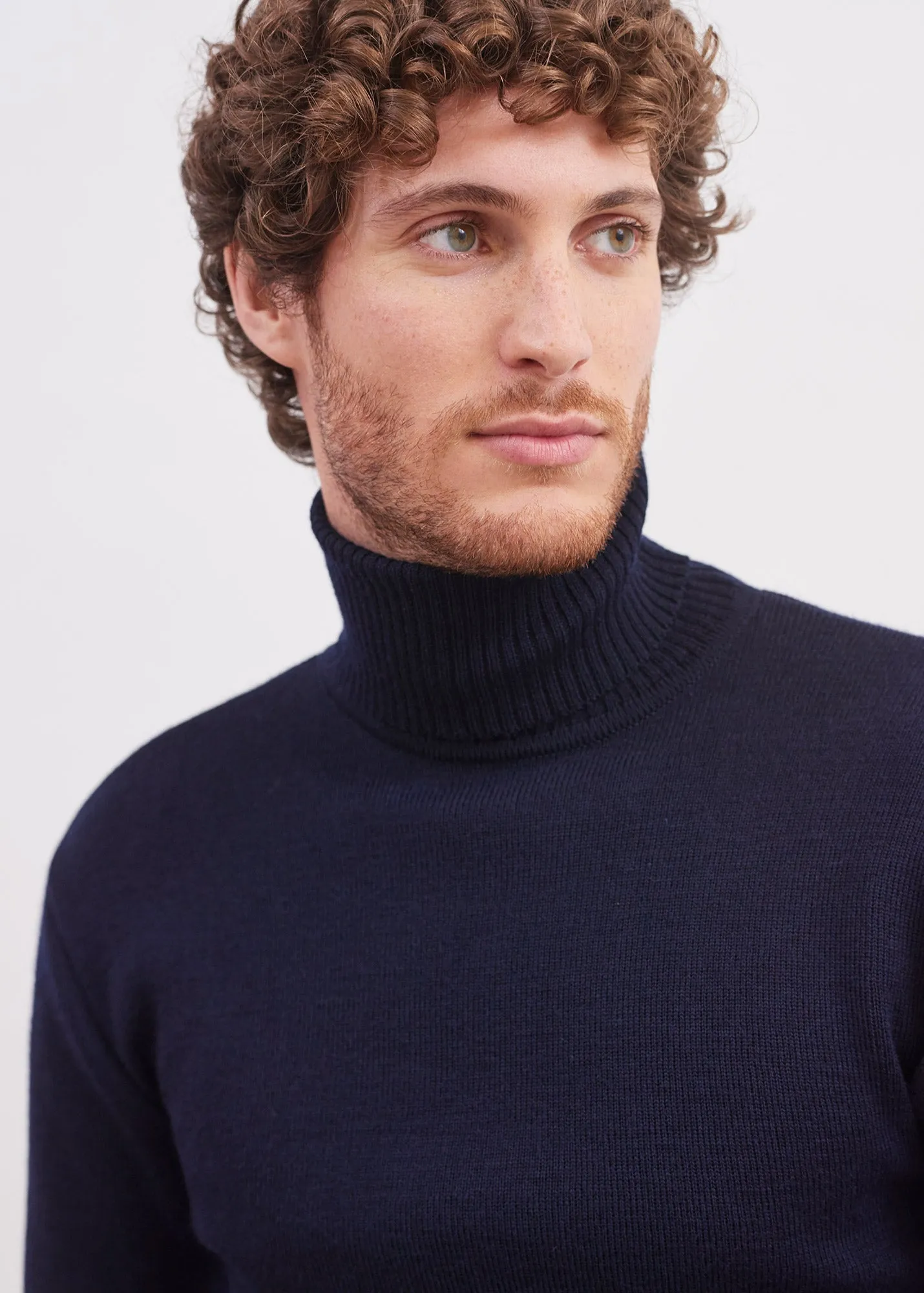 Pull col roul marin - en laine (MARINE)