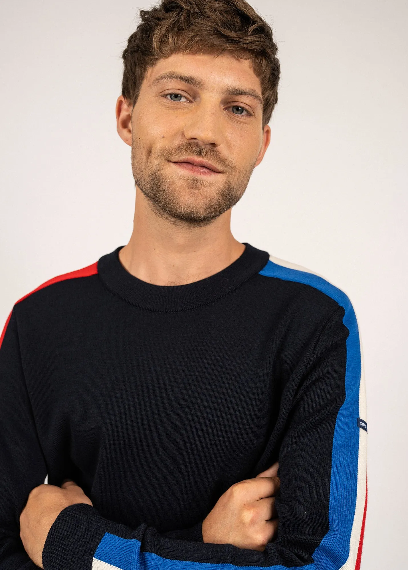 Pull  manches raglan en laine - SAINT JAMES x Elyse (NAVY/GITANE/ECUME/TULIPE)