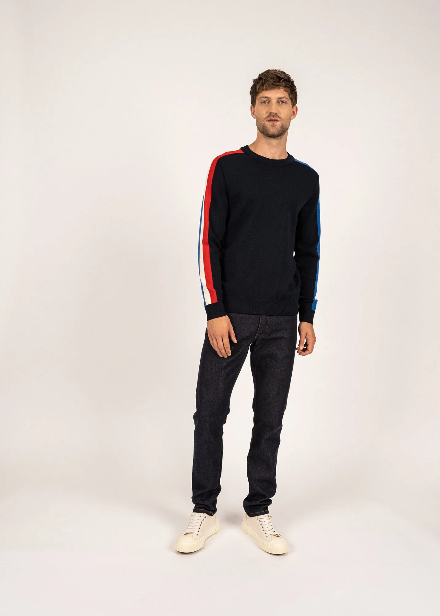 Pull  manches raglan en laine - SAINT JAMES x Elyse (NAVY/GITANE/ECUME/TULIPE)