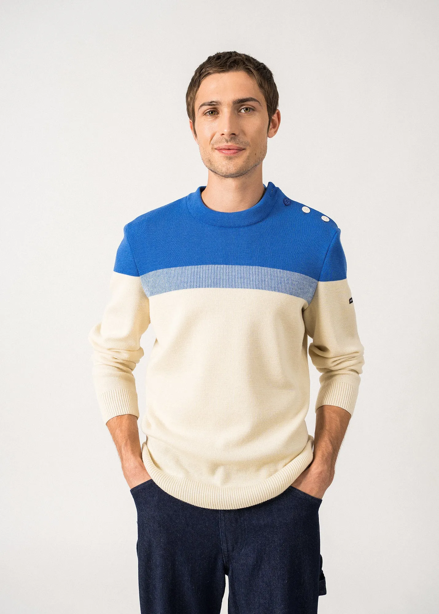 Pull marin Aquitaine - coupe confort, en laine (ECRU/MER)