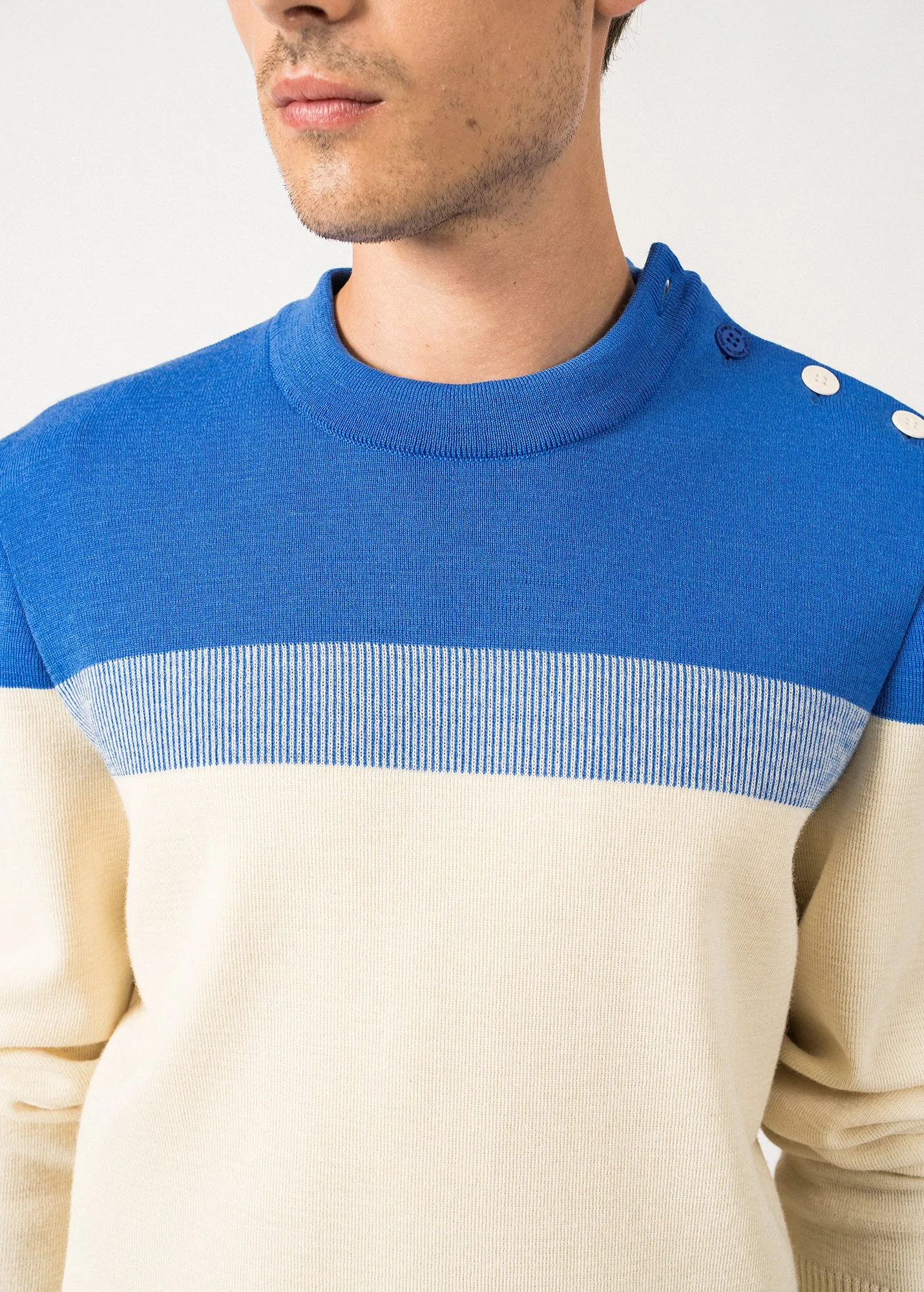 Pull marin Aquitaine - coupe confort, en laine (ECRU/MER)