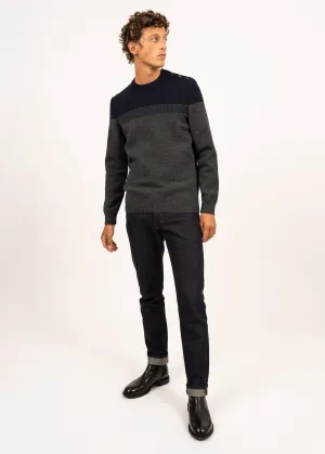 Pull marin Aquitaine - coupe confort, en laine (GRIS/MARINE)