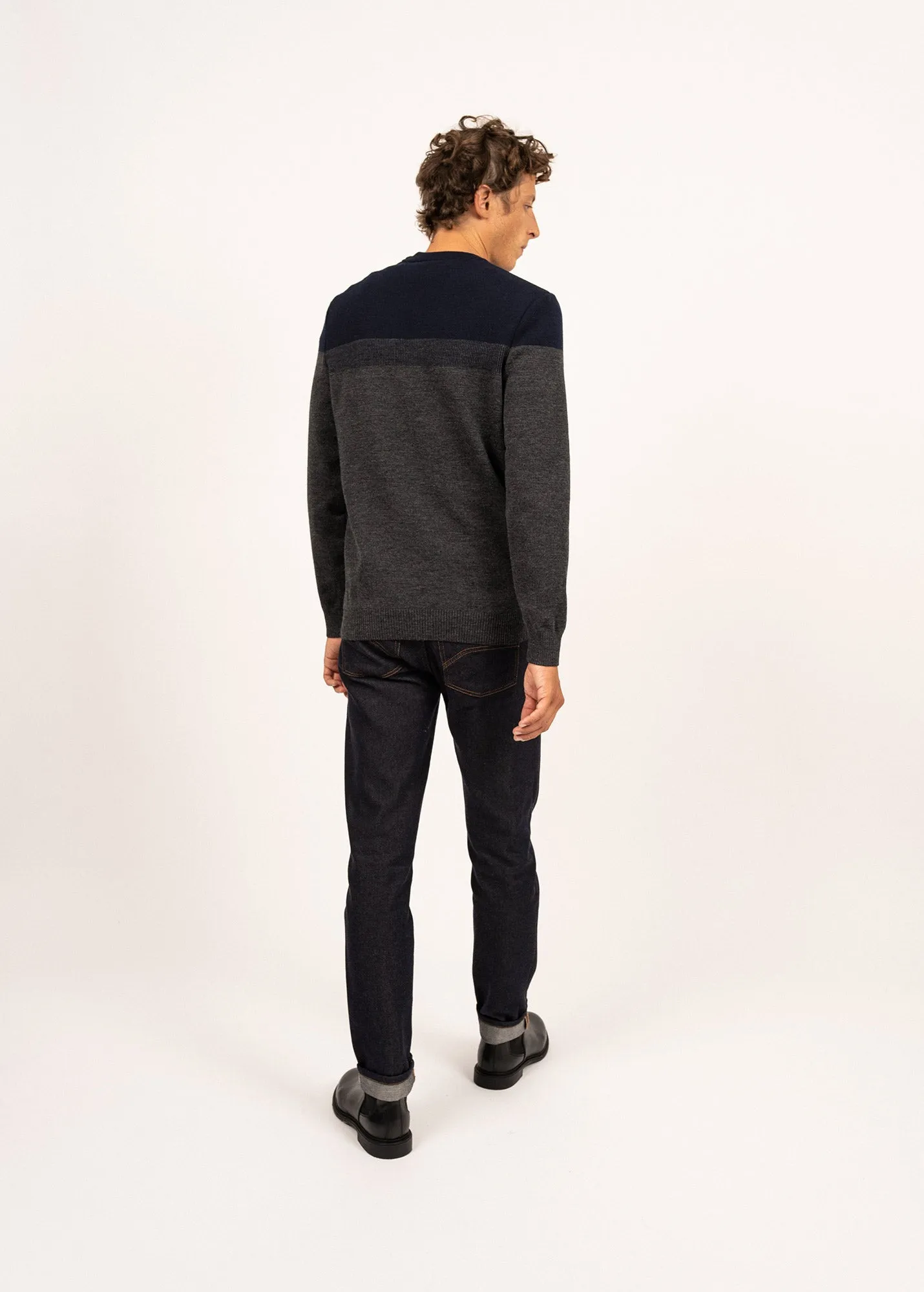 Pull marin Aquitaine - coupe confort, en laine (GRIS/MARINE)