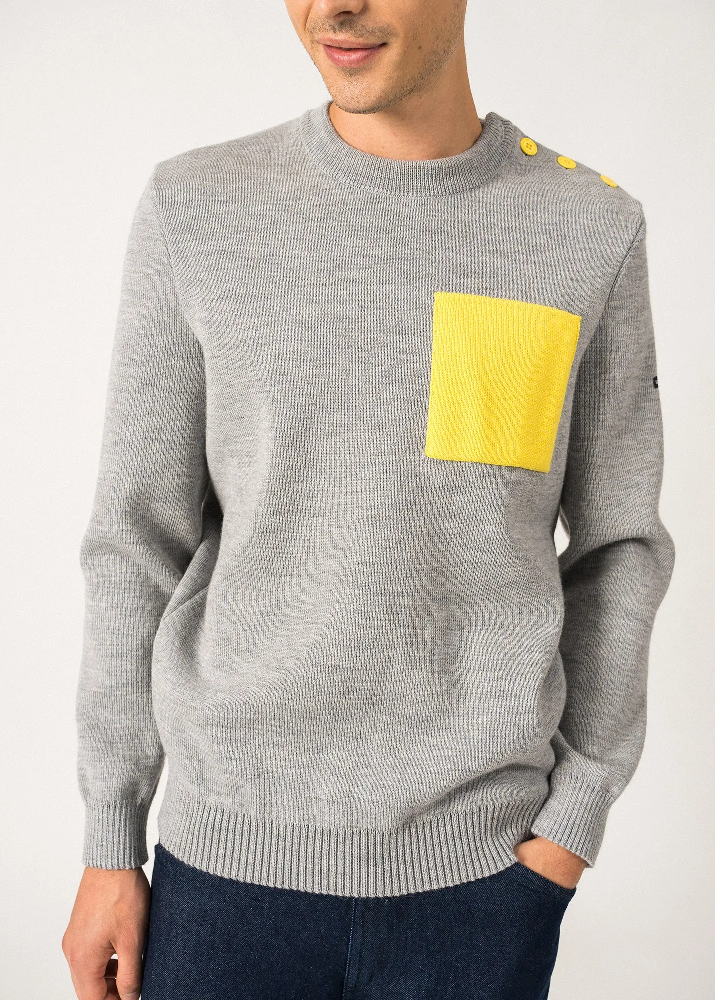 Pull marin Cancale -  poche contraste (GRIS CLAIR/ACIDULE)