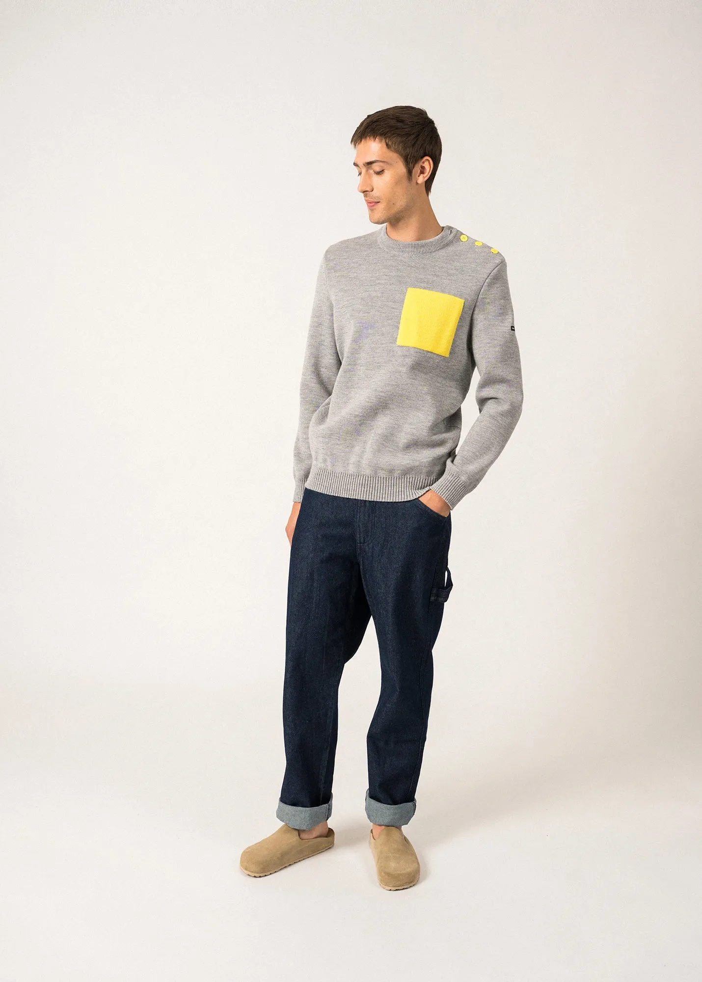 Pull marin Cancale -  poche contraste (GRIS CLAIR/ACIDULE)