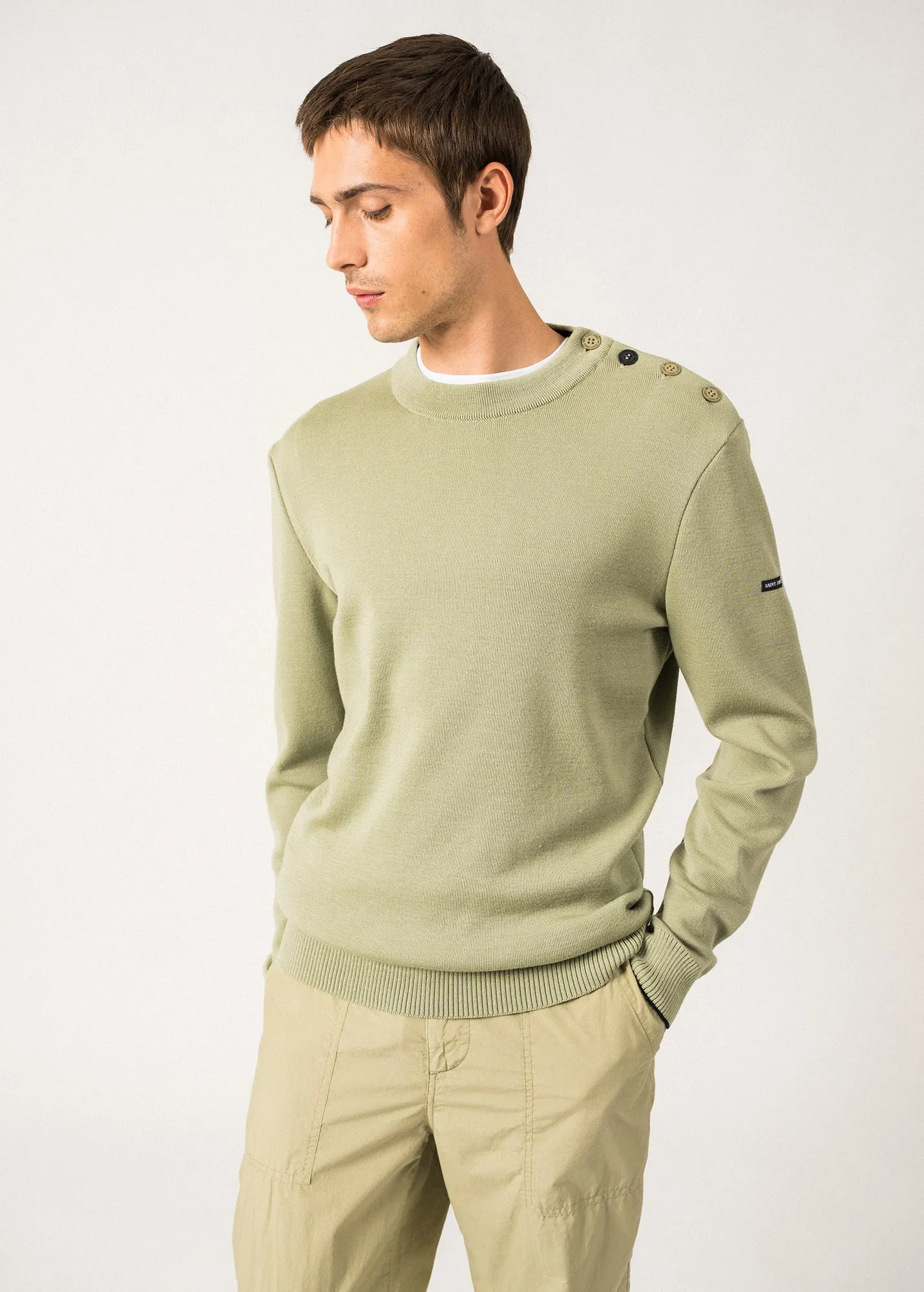 Pull marin en laine Rives -  col rond boutonn (AMANDIER/NAVY)