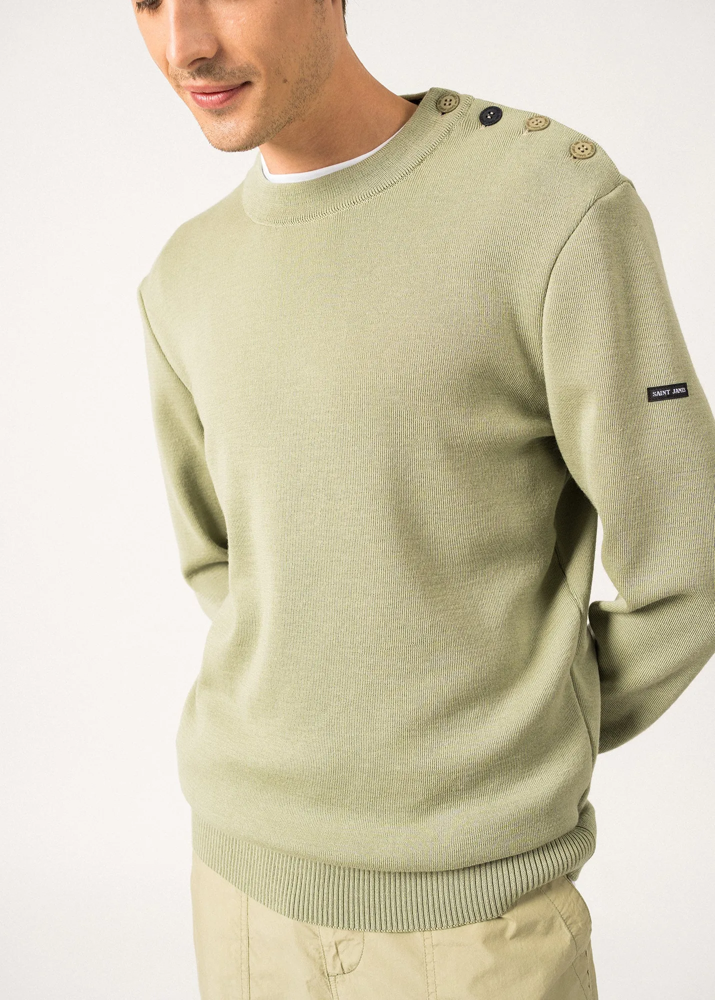 Pull marin en laine Rives -  col rond boutonn (AMANDIER/NAVY)