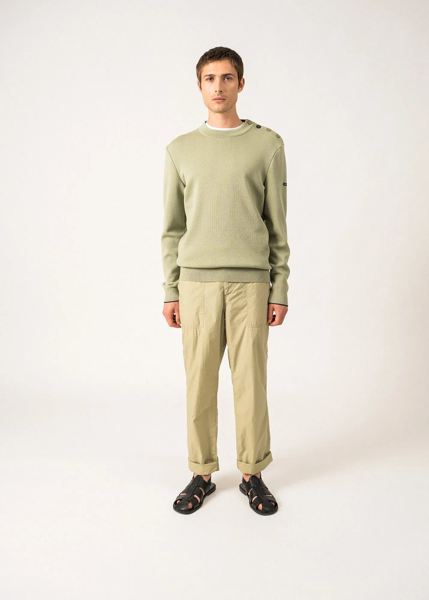Pull marin en laine Rives -  col rond boutonn (AMANDIER/NAVY)
