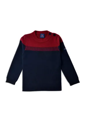 Pull marin enfant Bretagne - bicolore, en laine mlange (MARINE/PERSAN)