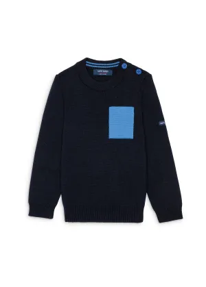 Pull marin enfant Moussaillon -  poche contraste (MARINE/MER)