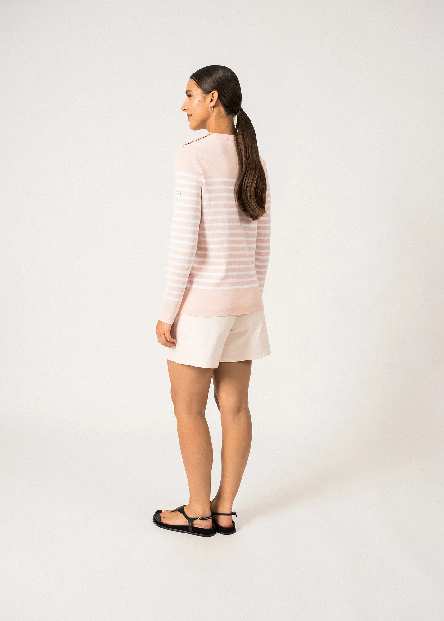 Pull marin ray Avignon - en coton (POUDRE/BLANC)