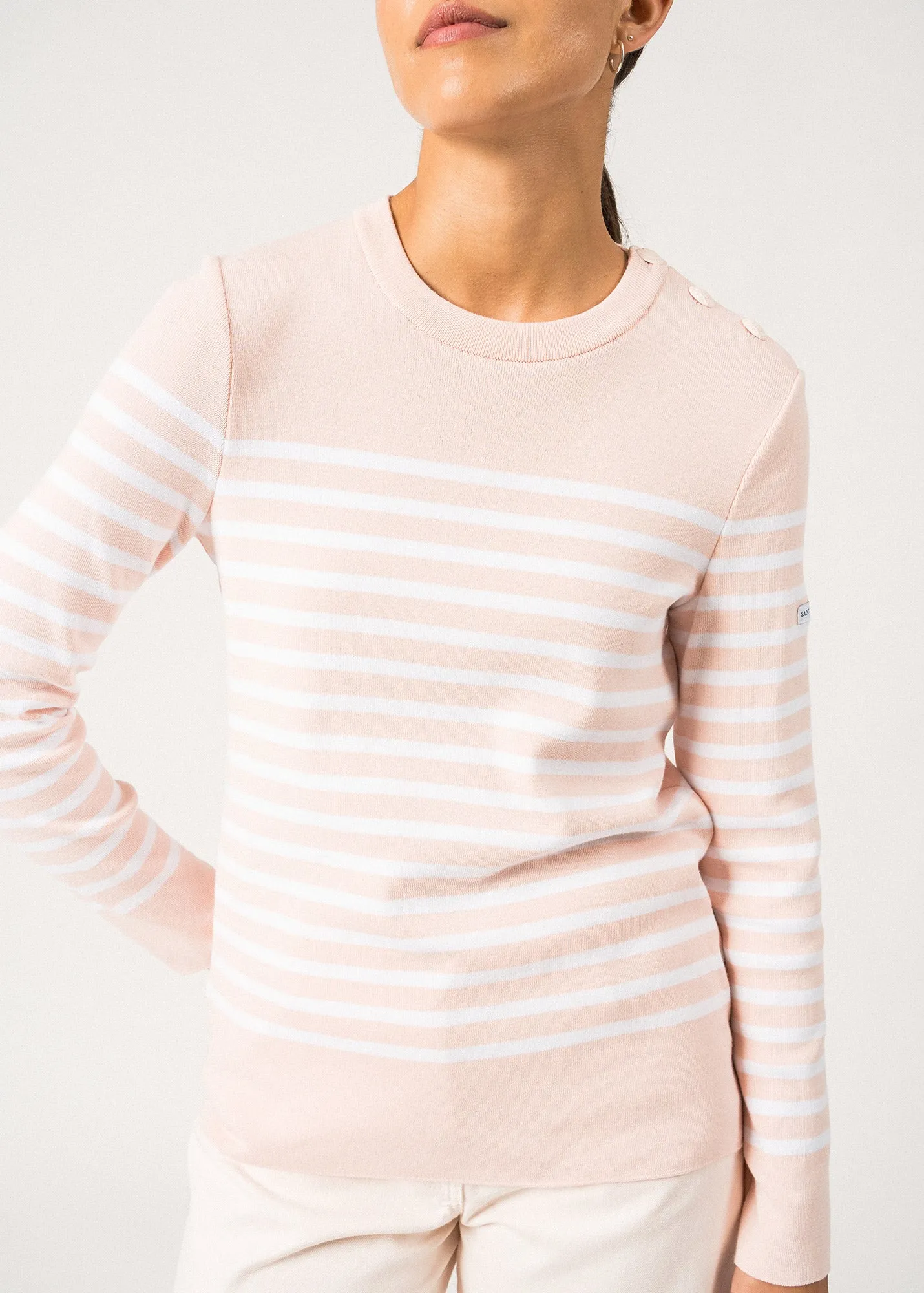 Pull marin ray Avignon - en coton (POUDRE/BLANC)