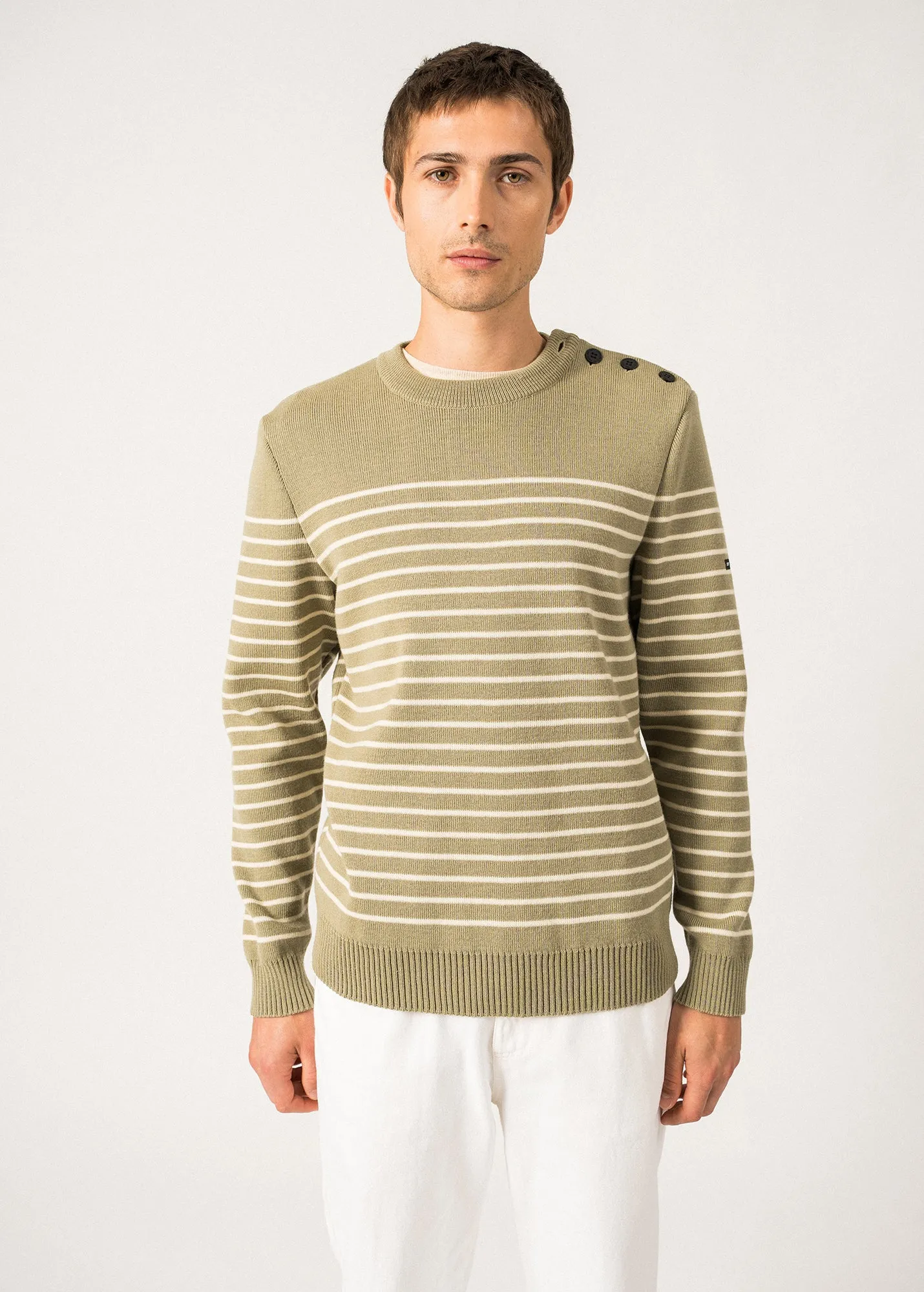 Pull marin ray Binic - avec coudires contrastes (AMANDIER/ECRU/MARINE)