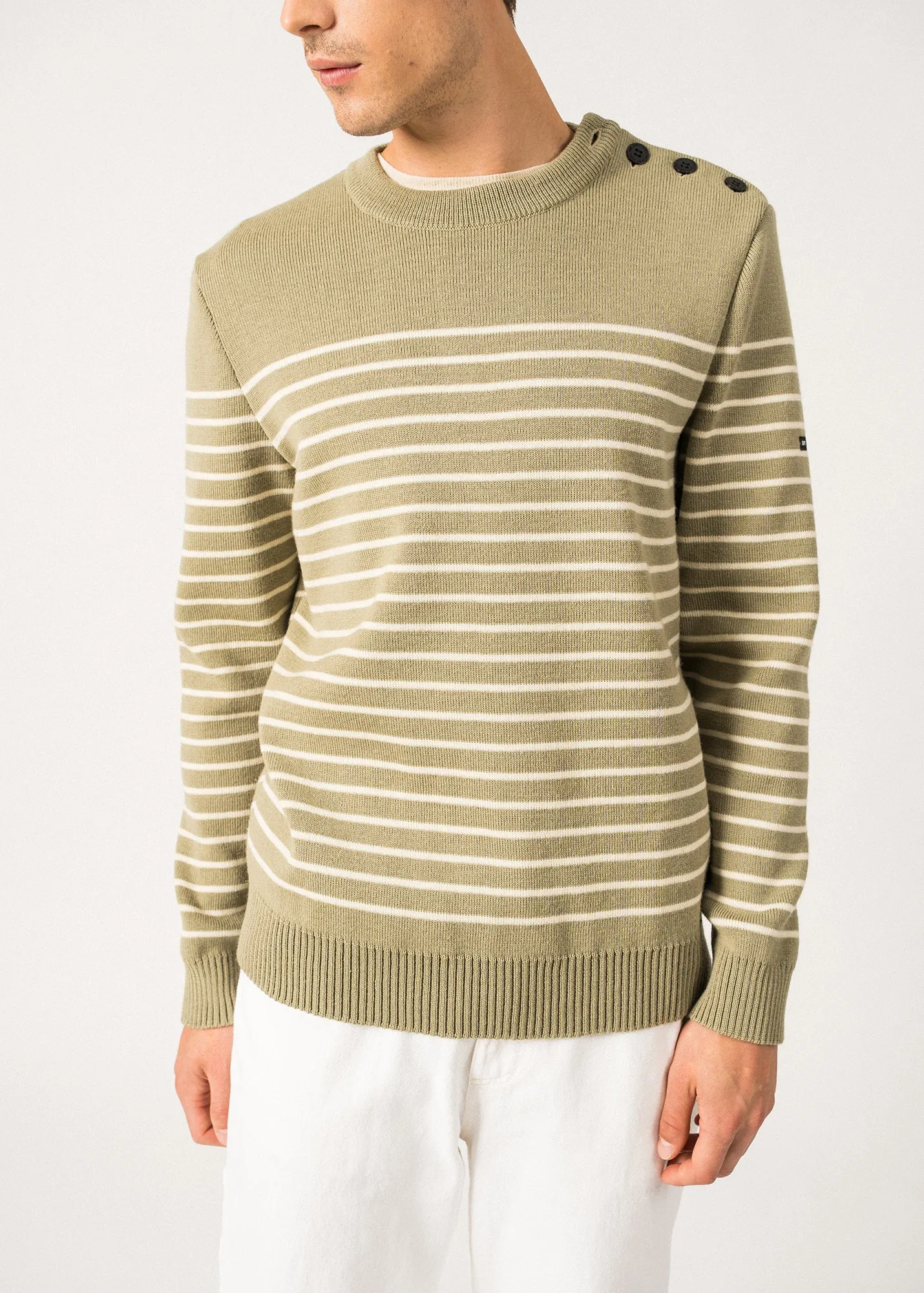 Pull marin ray Binic - avec coudires contrastes (AMANDIER/ECRU/MARINE)