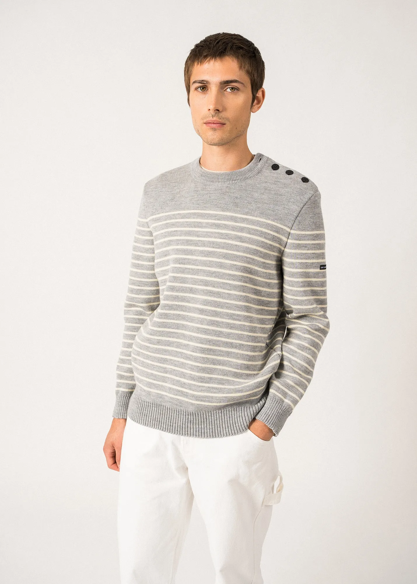 Pull marin ray Binic - coupe confort (GRIS CLAIR/ECRU)