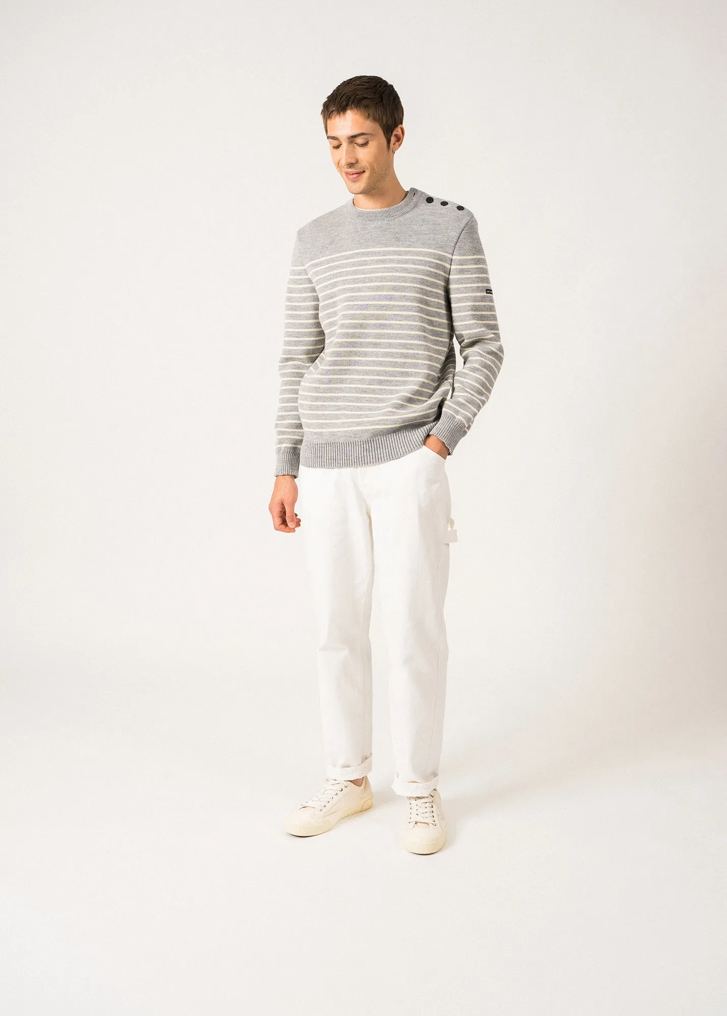 Pull marin ray Binic - coupe confort (GRIS CLAIR/ECRU)