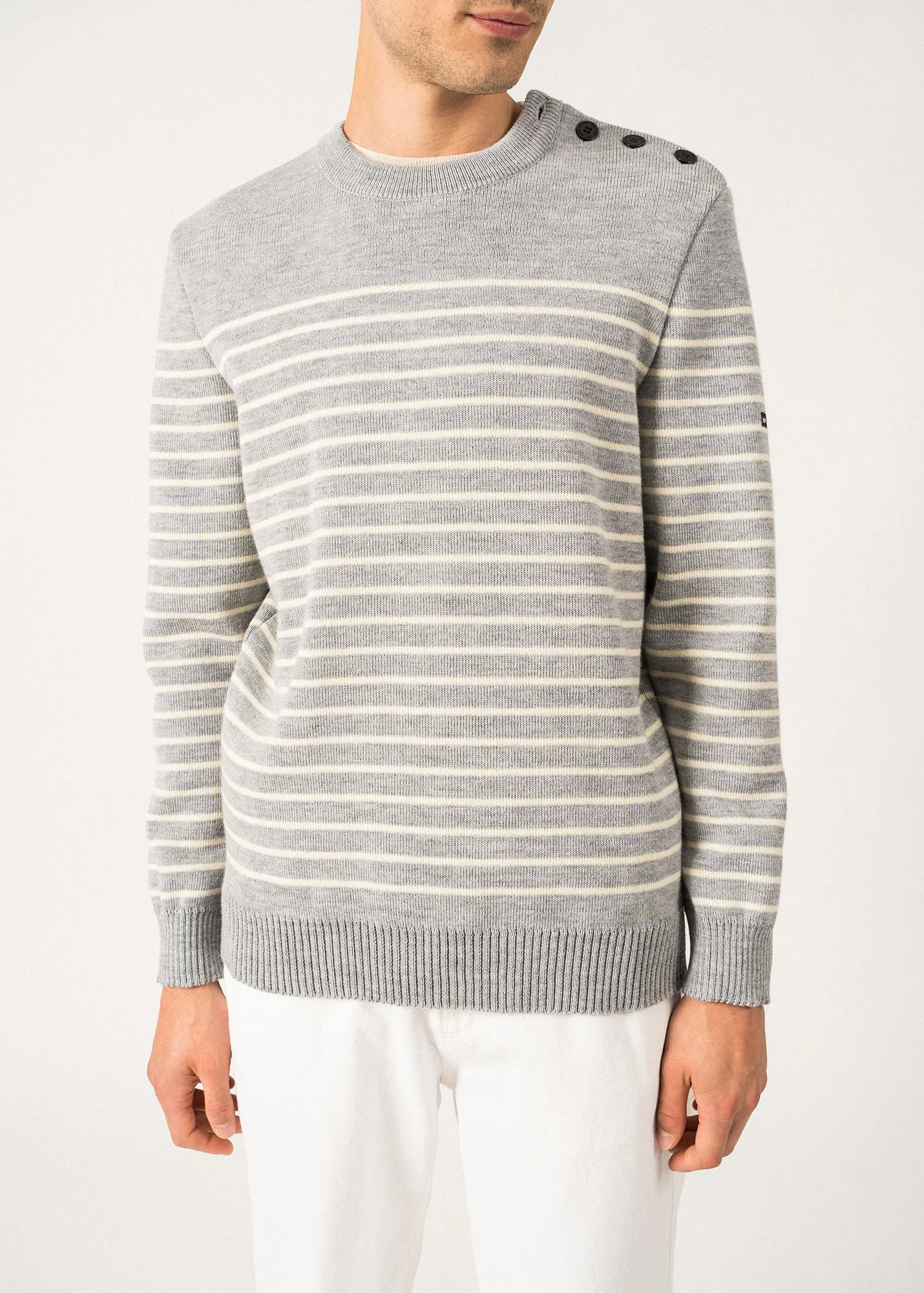 Pull marin ray Binic - coupe confort (GRIS CLAIR/ECRU)