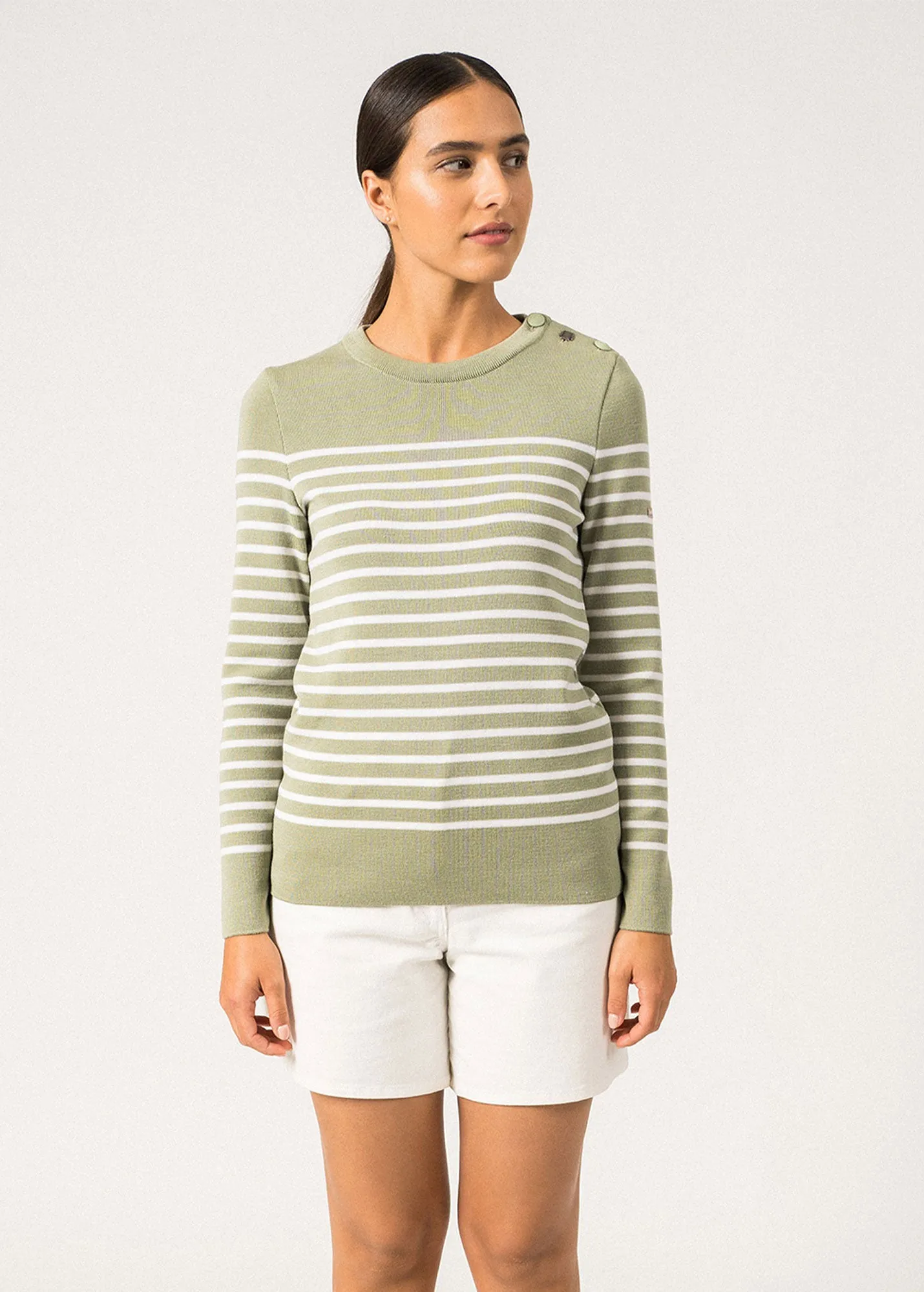 Pull marin ray Breganon - en laine (AMANDIER/BLANC)