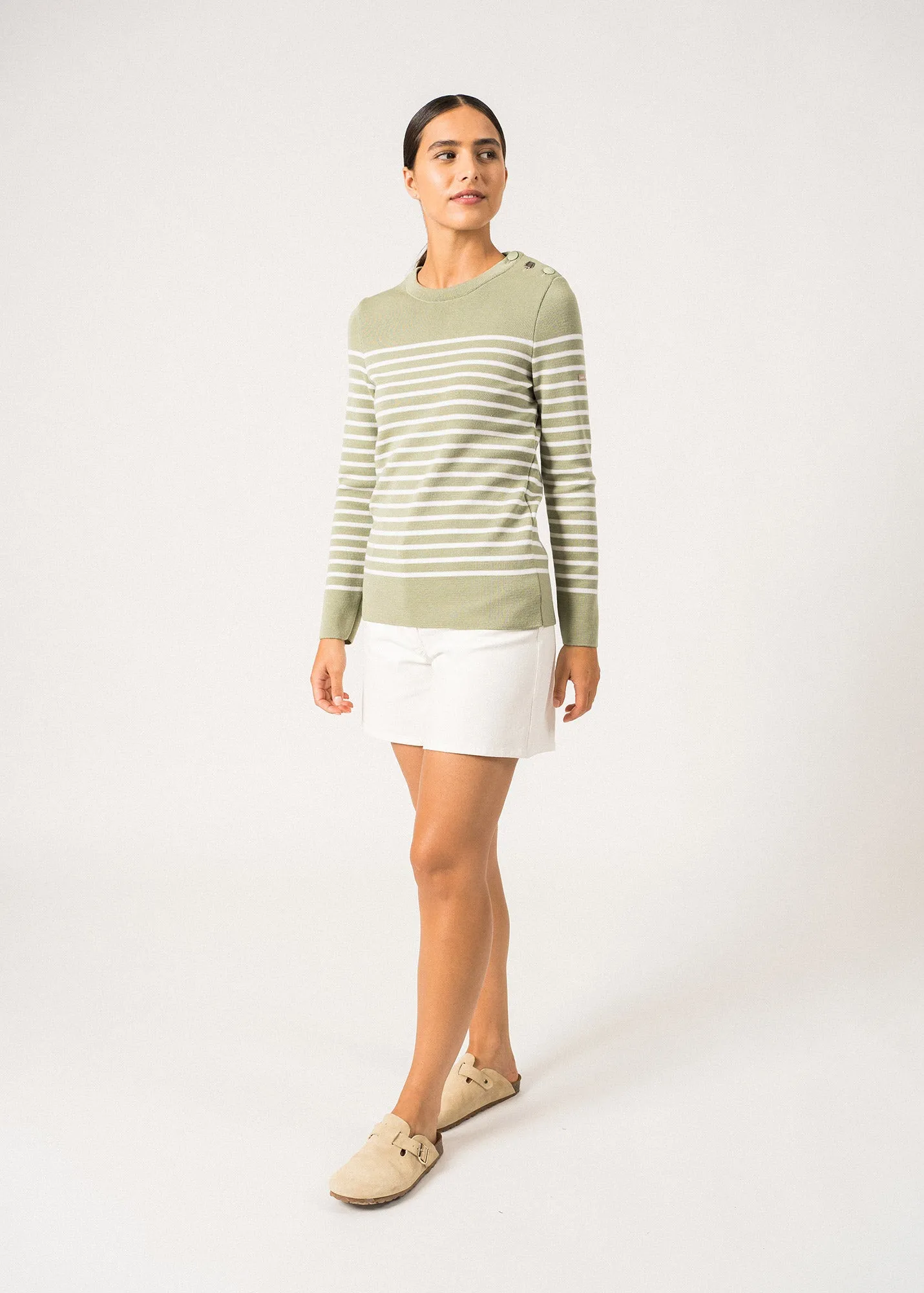 Pull marin ray Breganon - en laine (AMANDIER/BLANC)