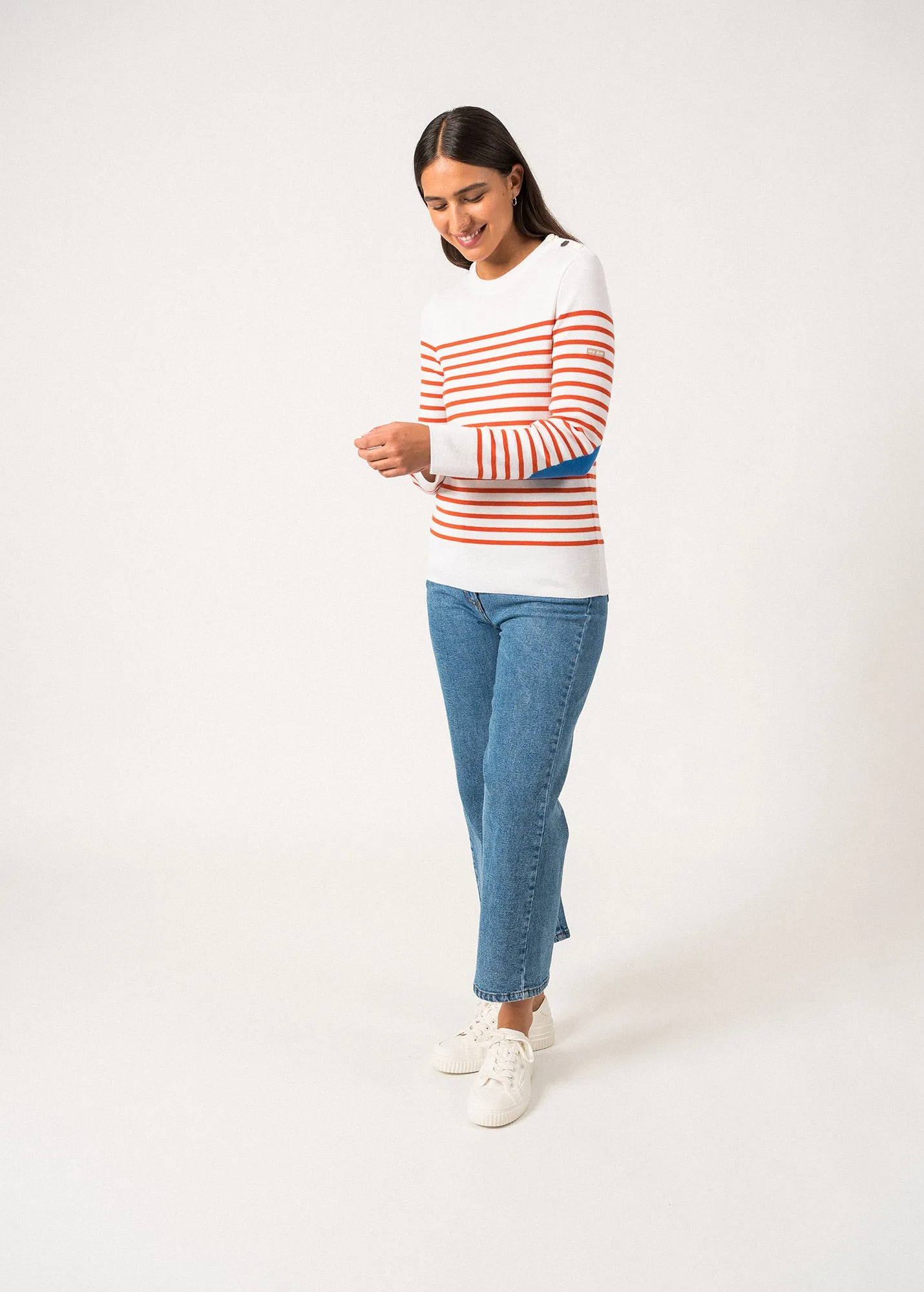 Pull marin ray Brganon -  coudires contrastes (BLANC/BASKET/MER)