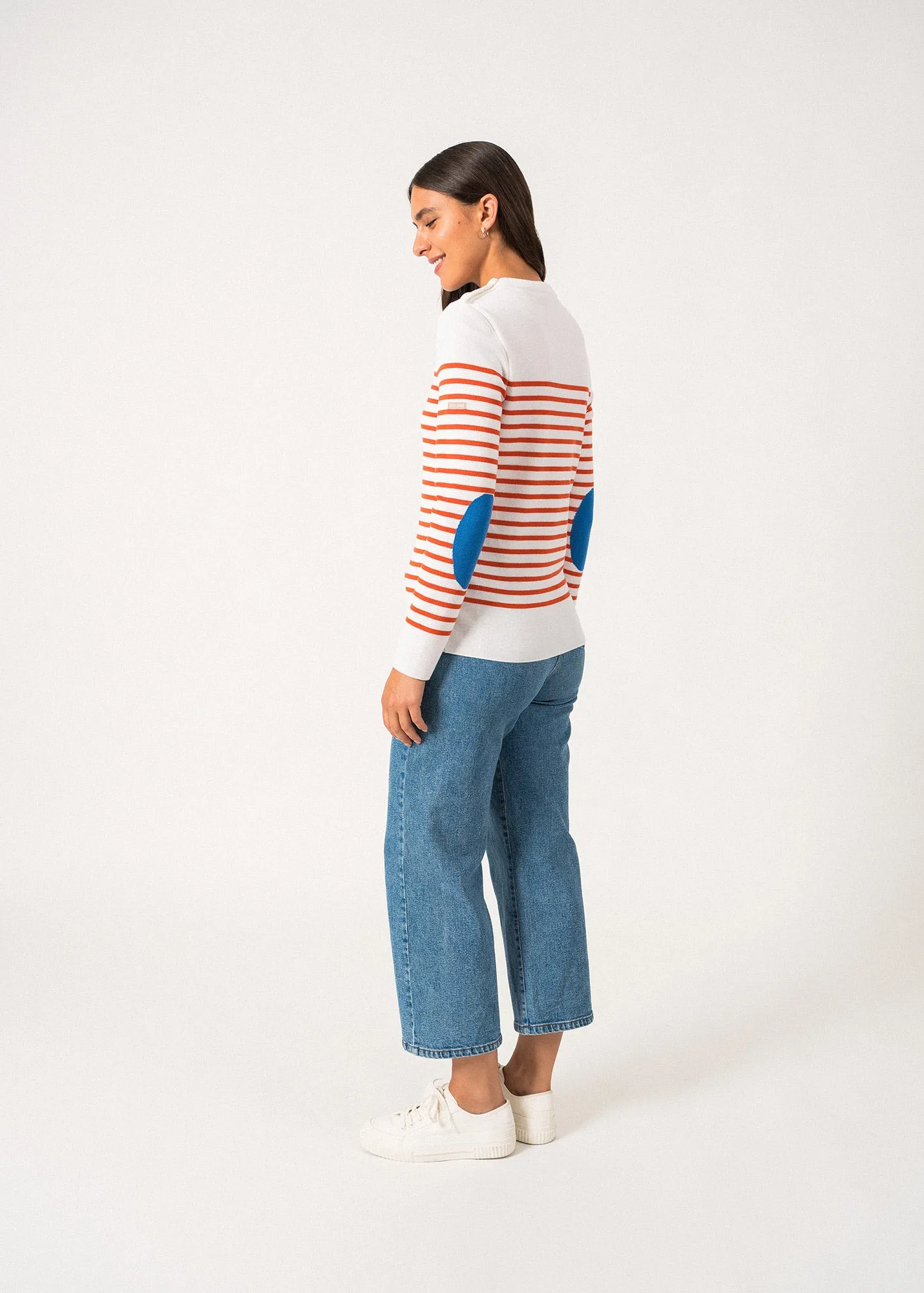 Pull marin ray Brganon -  coudires contrastes (BLANC/BASKET/MER)