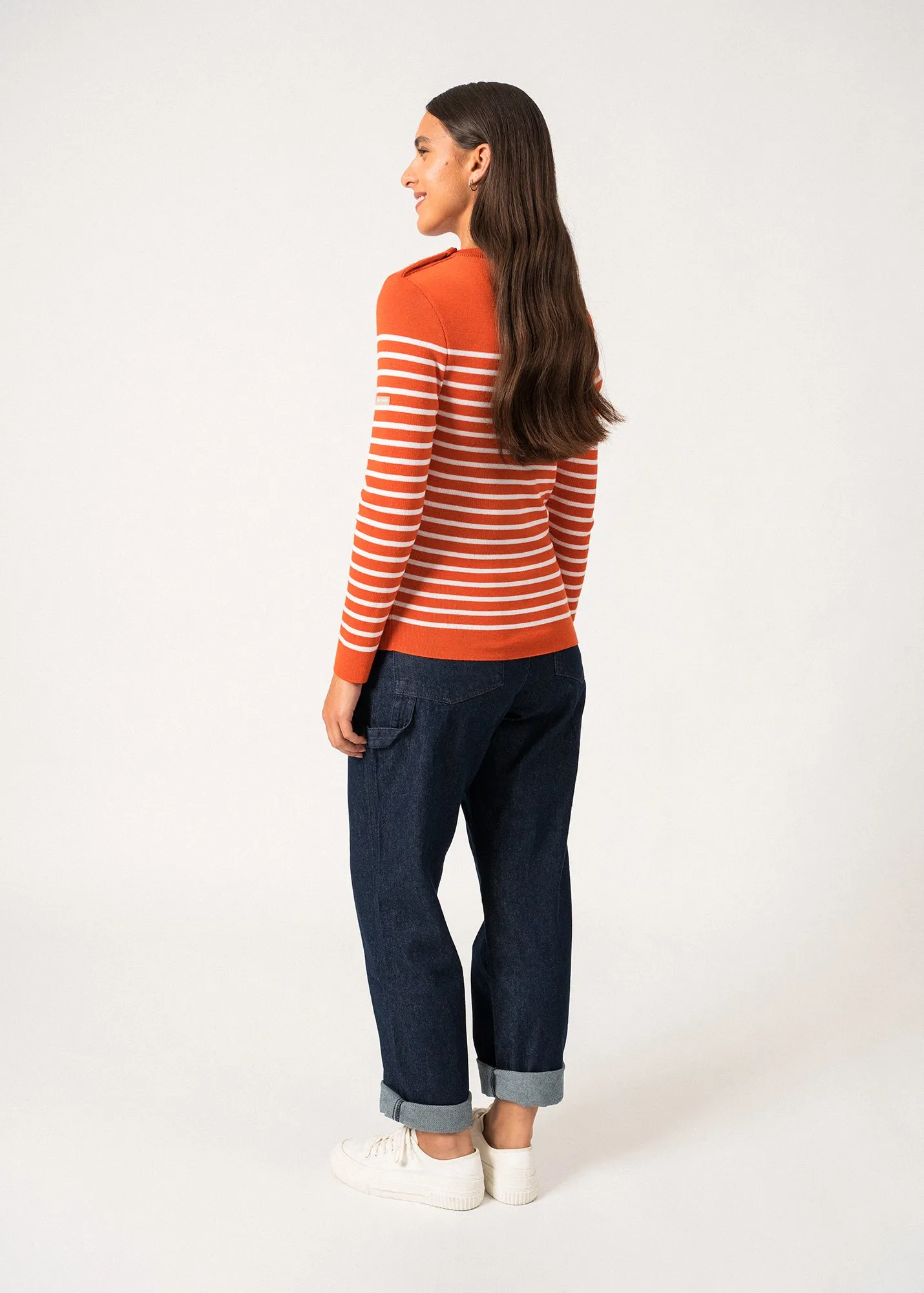 Pull marin ray Mare - en laine mrinos (BASKET/BLANC)