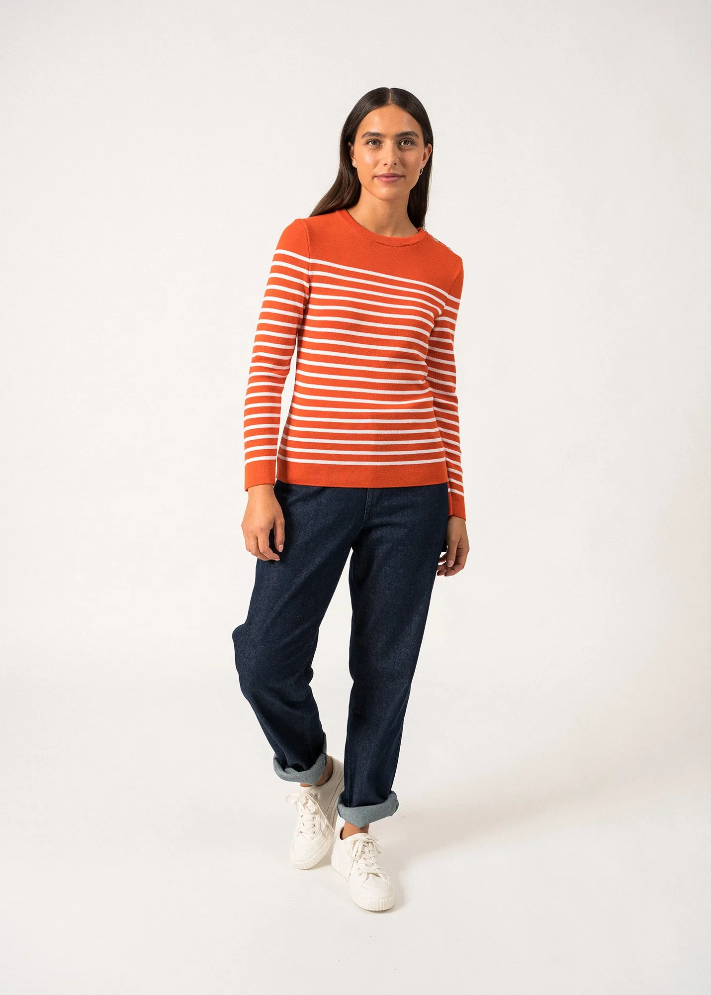 Pull marin ray Mare - en laine mrinos (BASKET/BLANC)