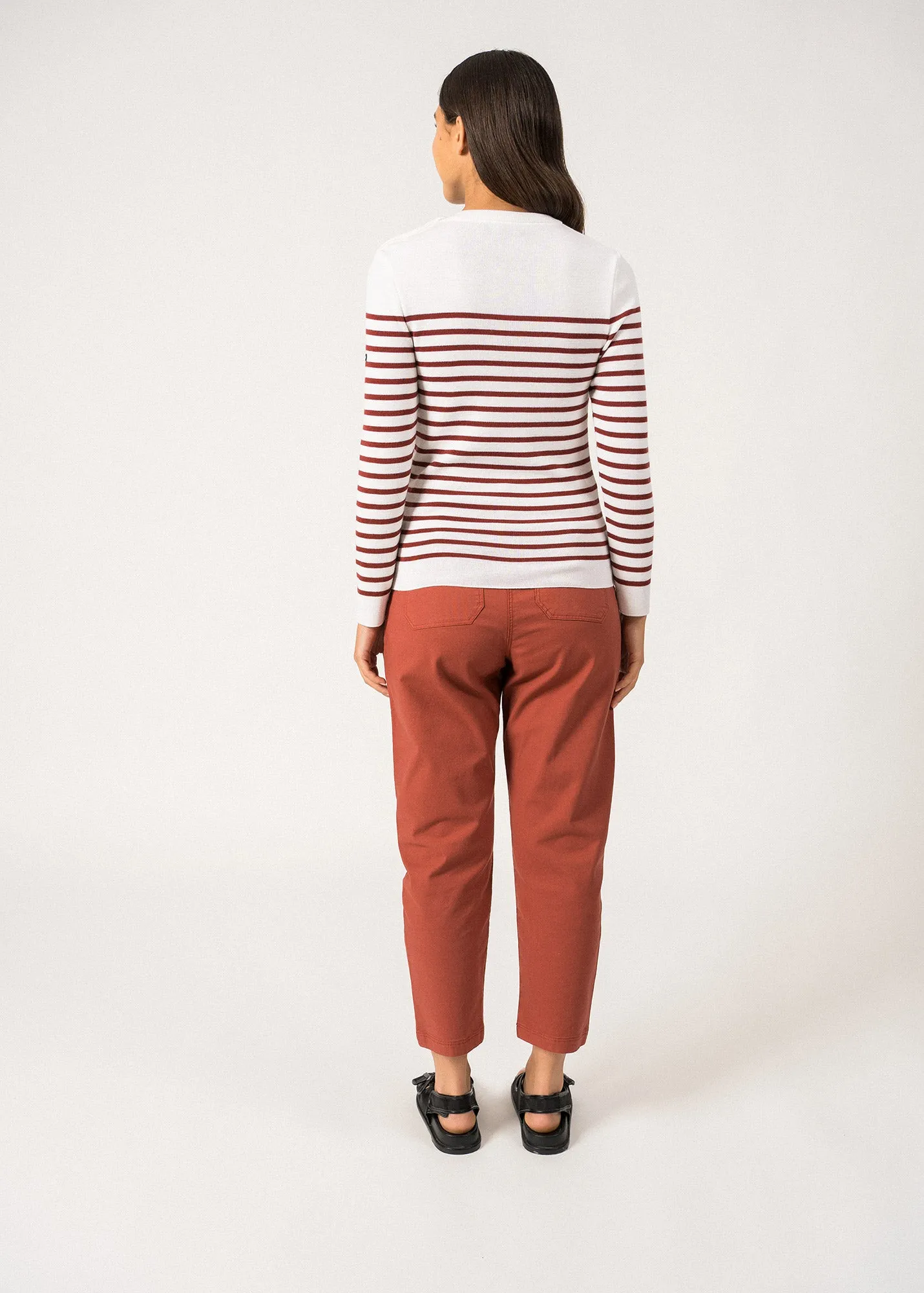 Pull marin ray Mare - en laine mrinos (BLANC/TERRACOTTA)