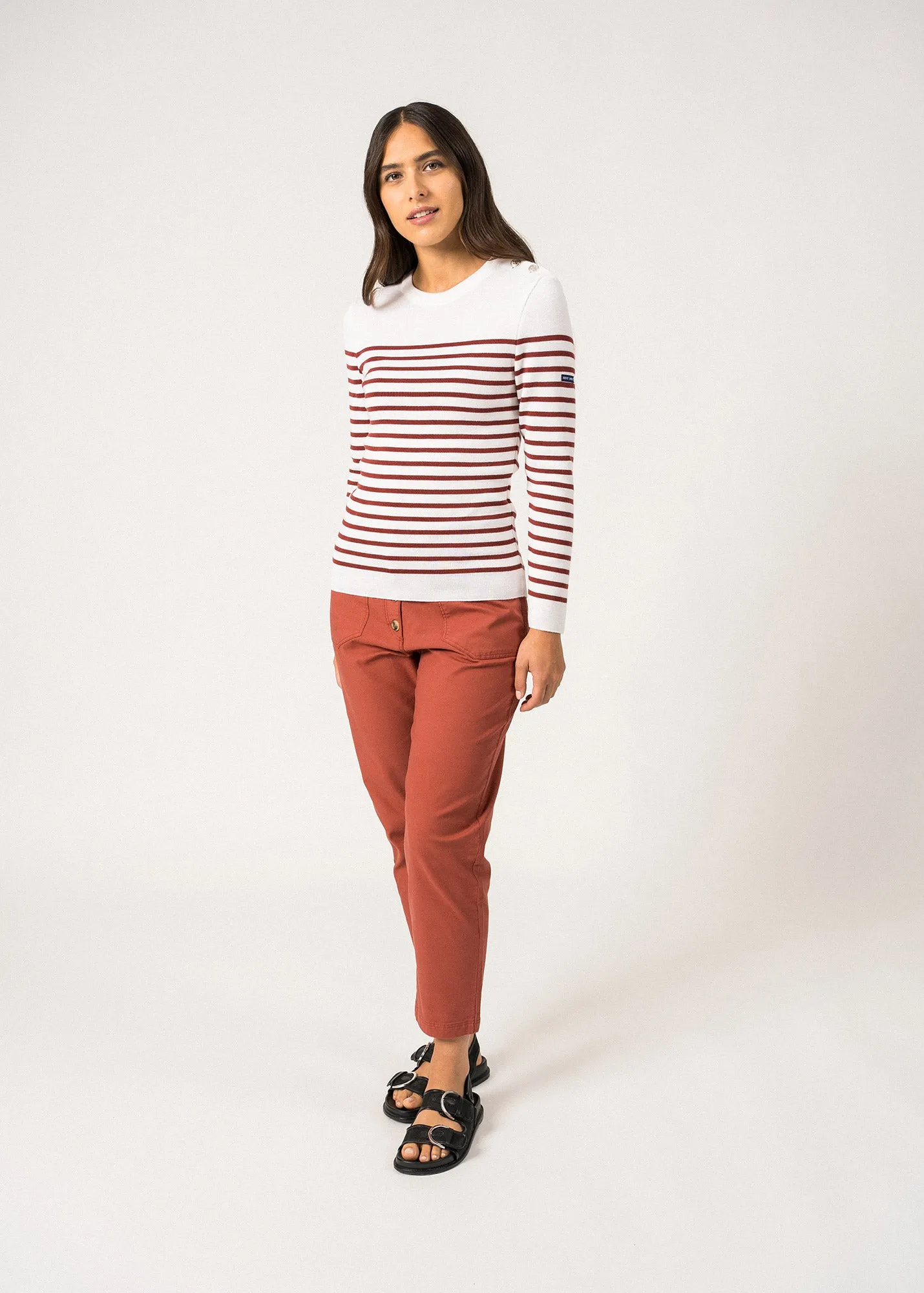 Pull marin ray Mare - en laine mrinos (BLANC/TERRACOTTA)